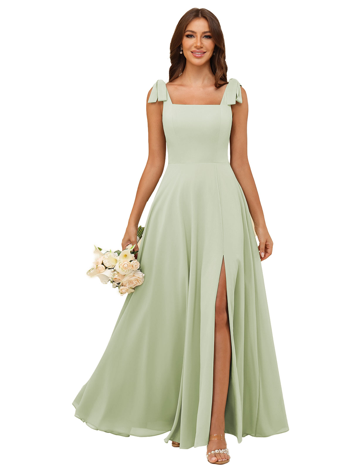 A-line Square Straps Chiffon Silt Bridesmaid Dress #BM2507222