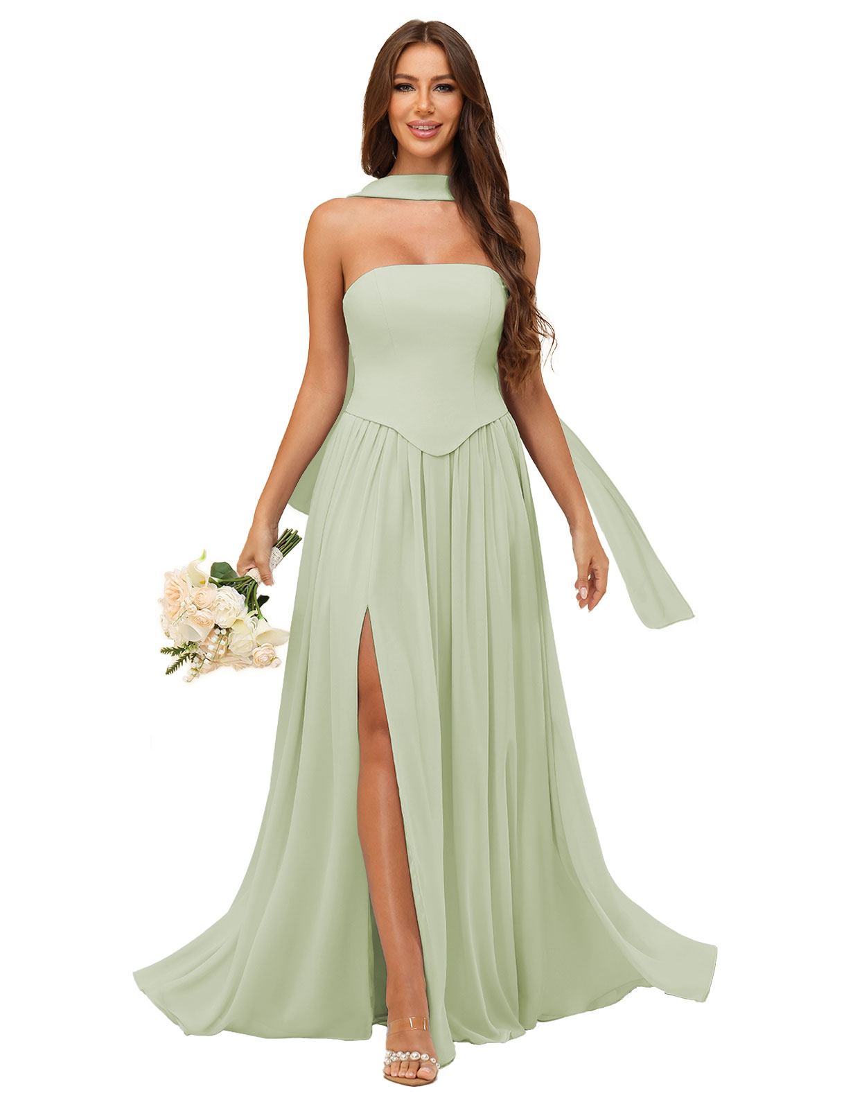 A-line Strapless Chiffon Silt Bridesmaid Dress #BM2507038