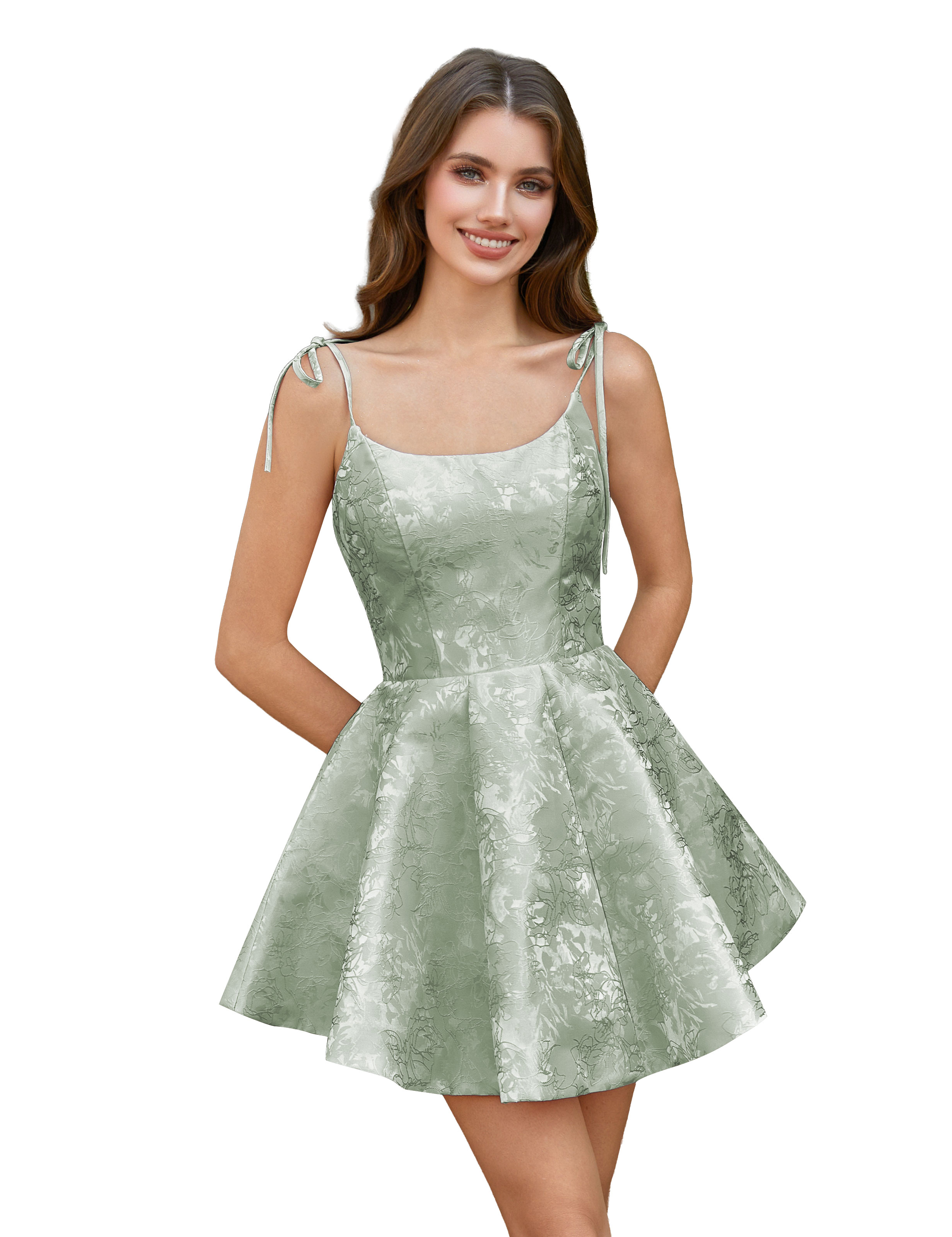  A-Line Spaghetti Straps Satin Homecoming Dress with Pockets #HC2402238