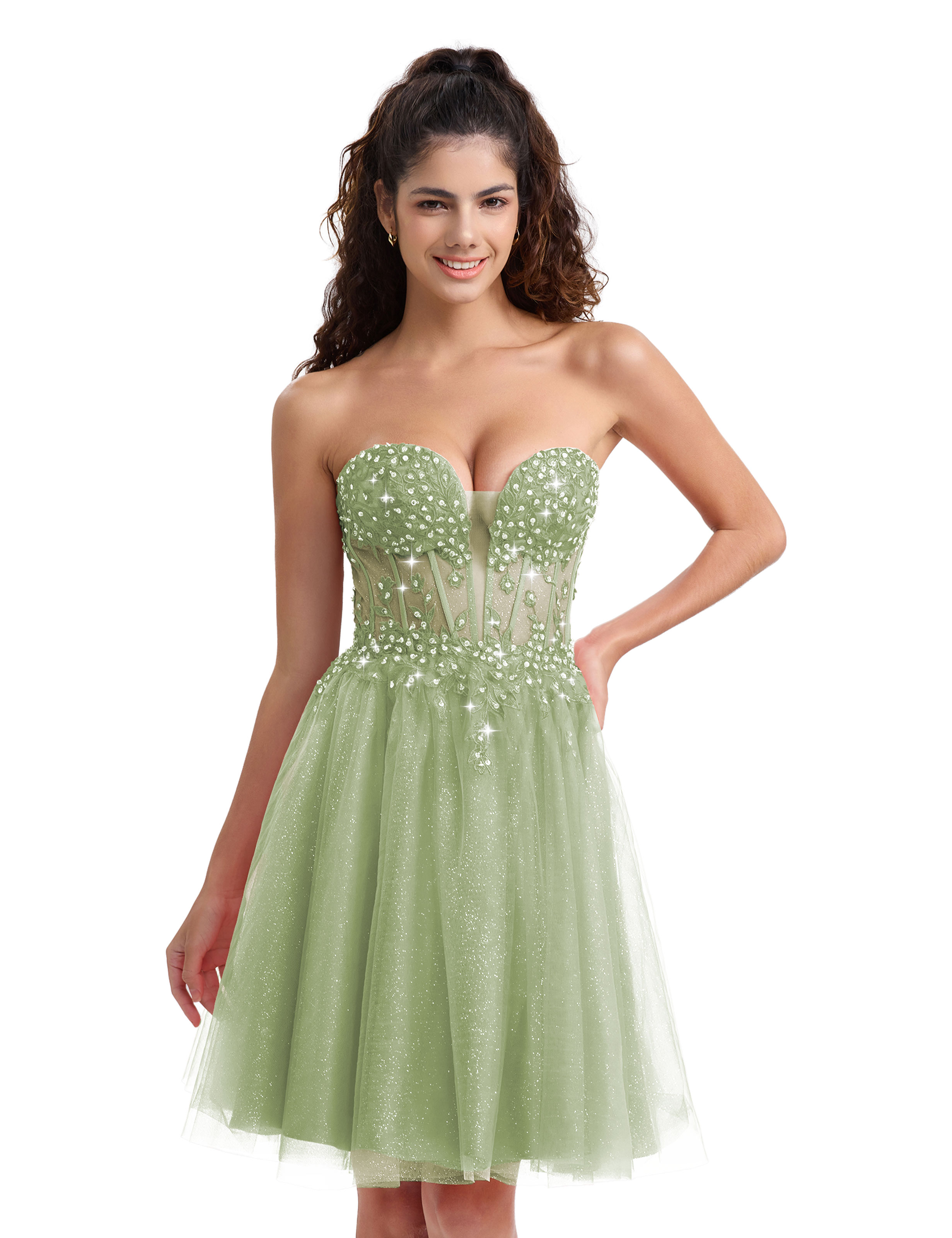 A-line Sweetheart Tulle Lace Appliques Homecoming Dress #HC2604033