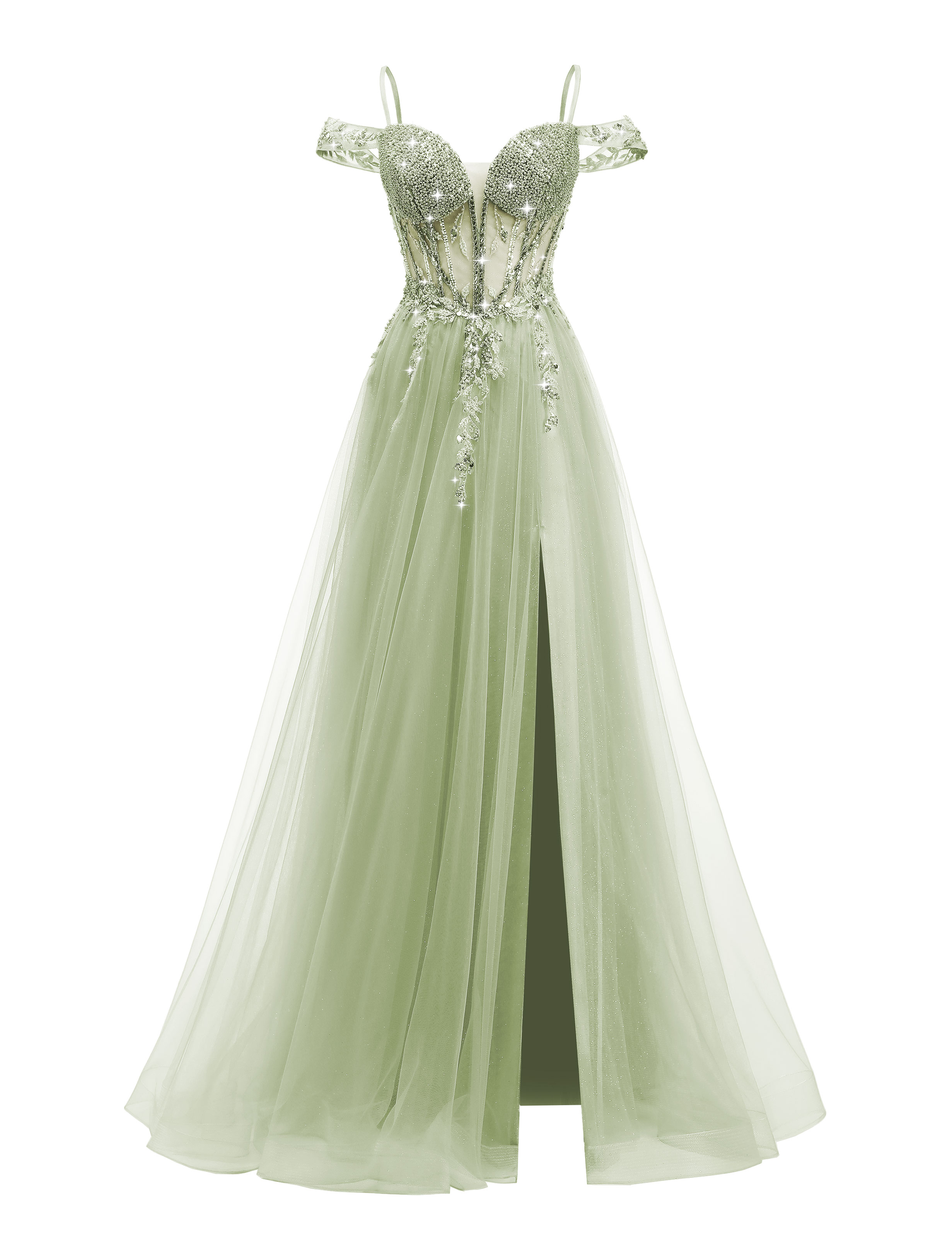 A-line Sweetheart Beaded Sparkly Tulle Lace Appliques Prom Dress #PR2510005