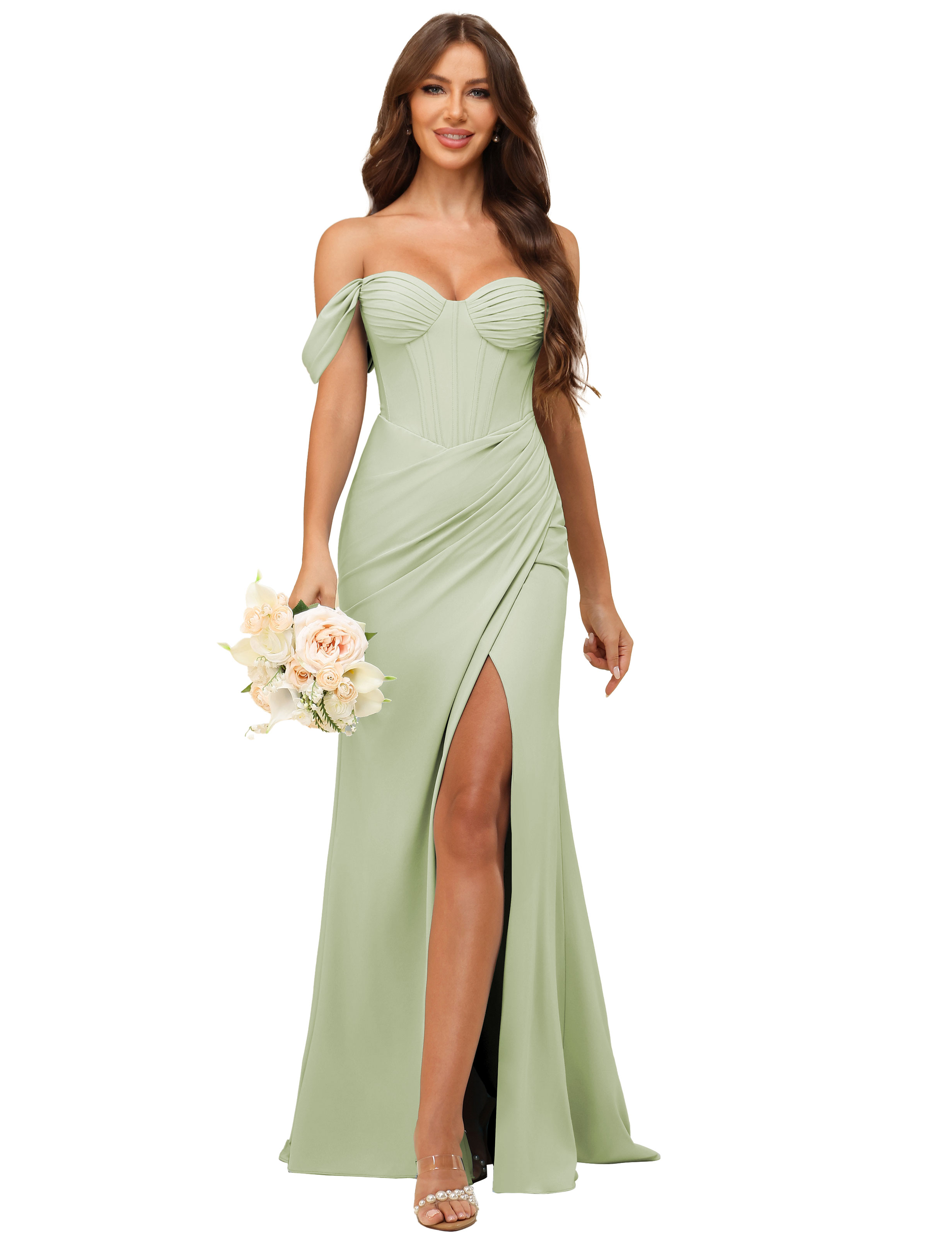 Mermaid Off-The-Shoulder Slit Bridesmaid Dress #BM2507139