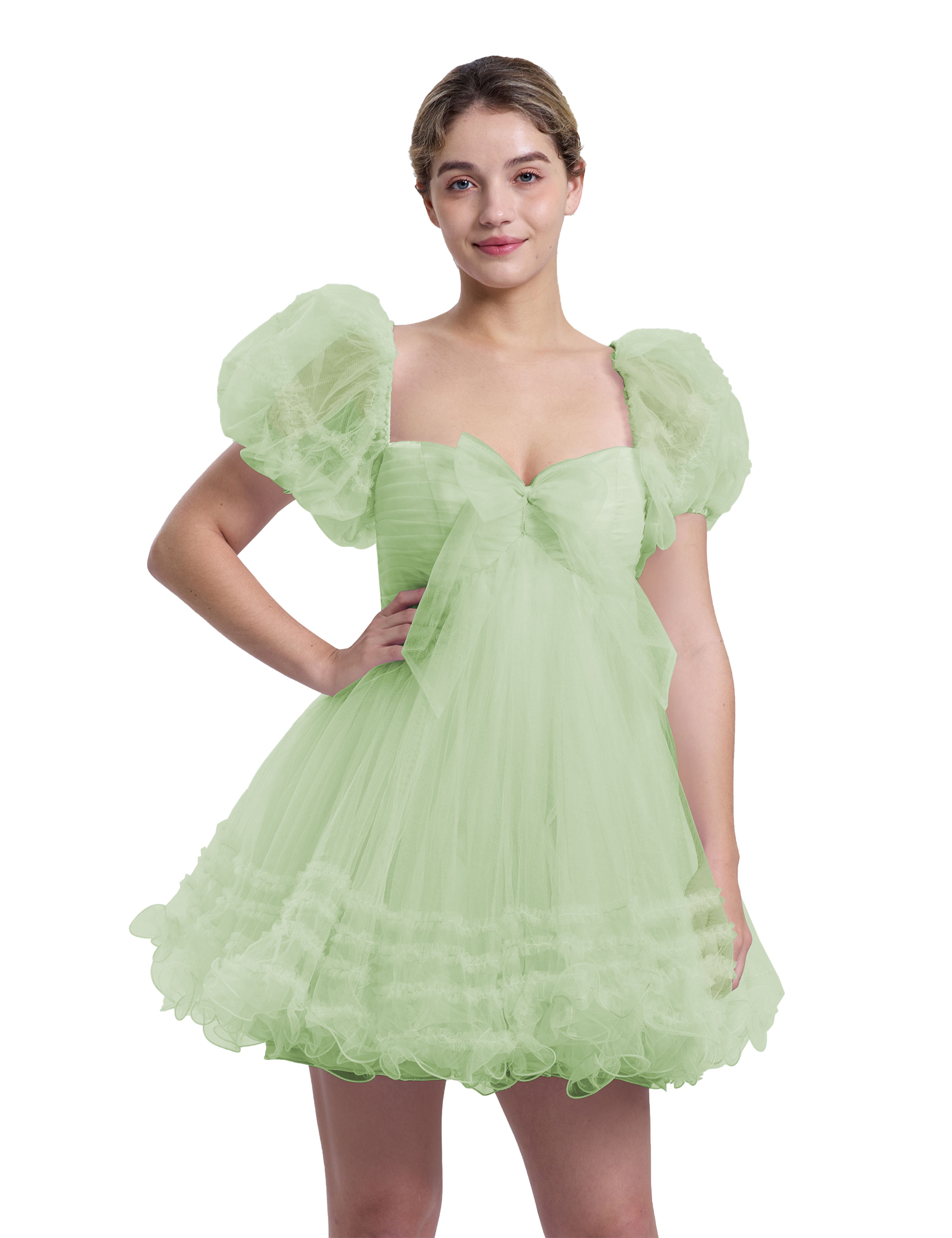 A-line Sweetheart Ruffles Tulle Puffy Sleeves Homecoming Dress #HC2401063