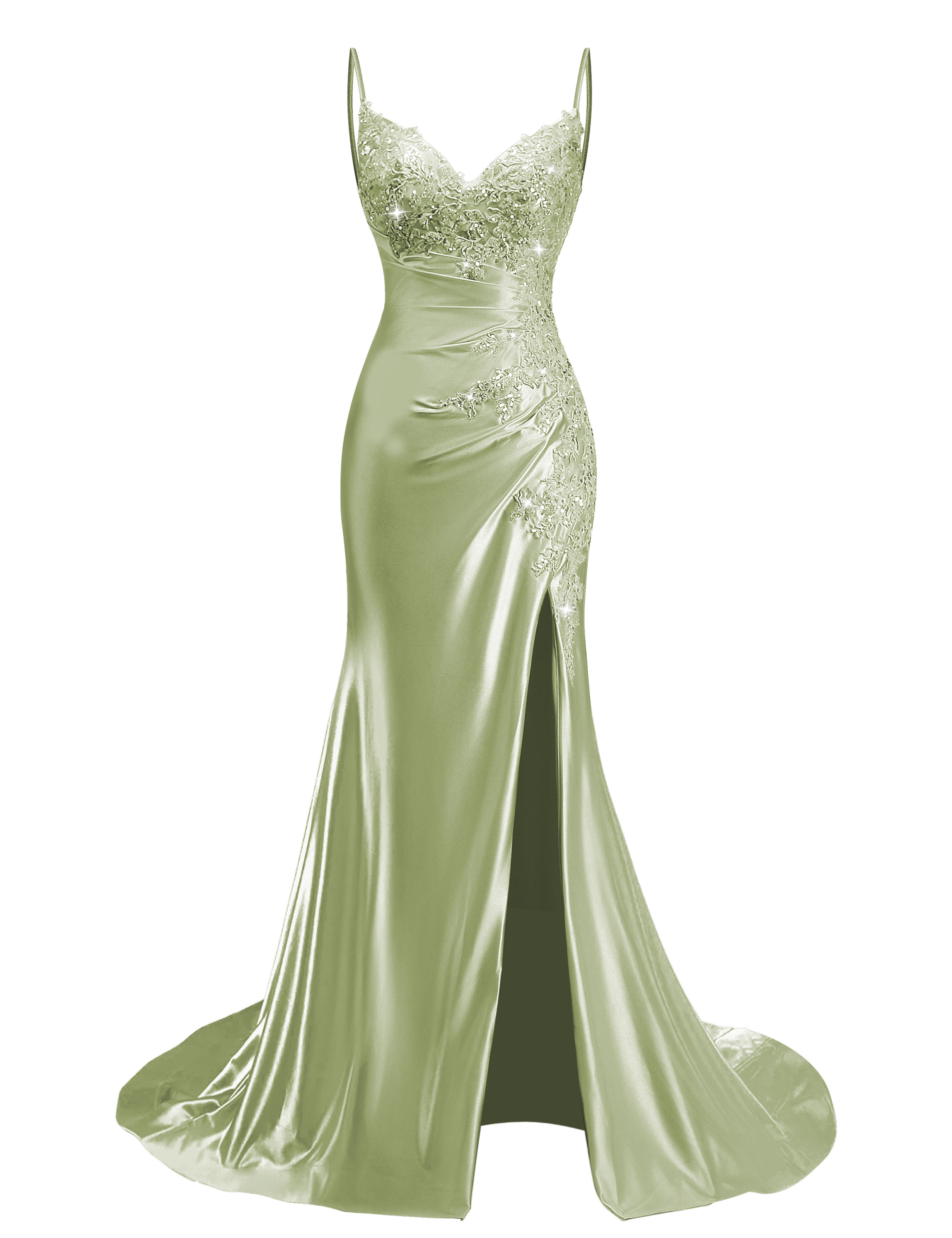 Mermaid V-neck Spaghetti Straps Beaded Lace Appliques Prom Dress #PR2510012