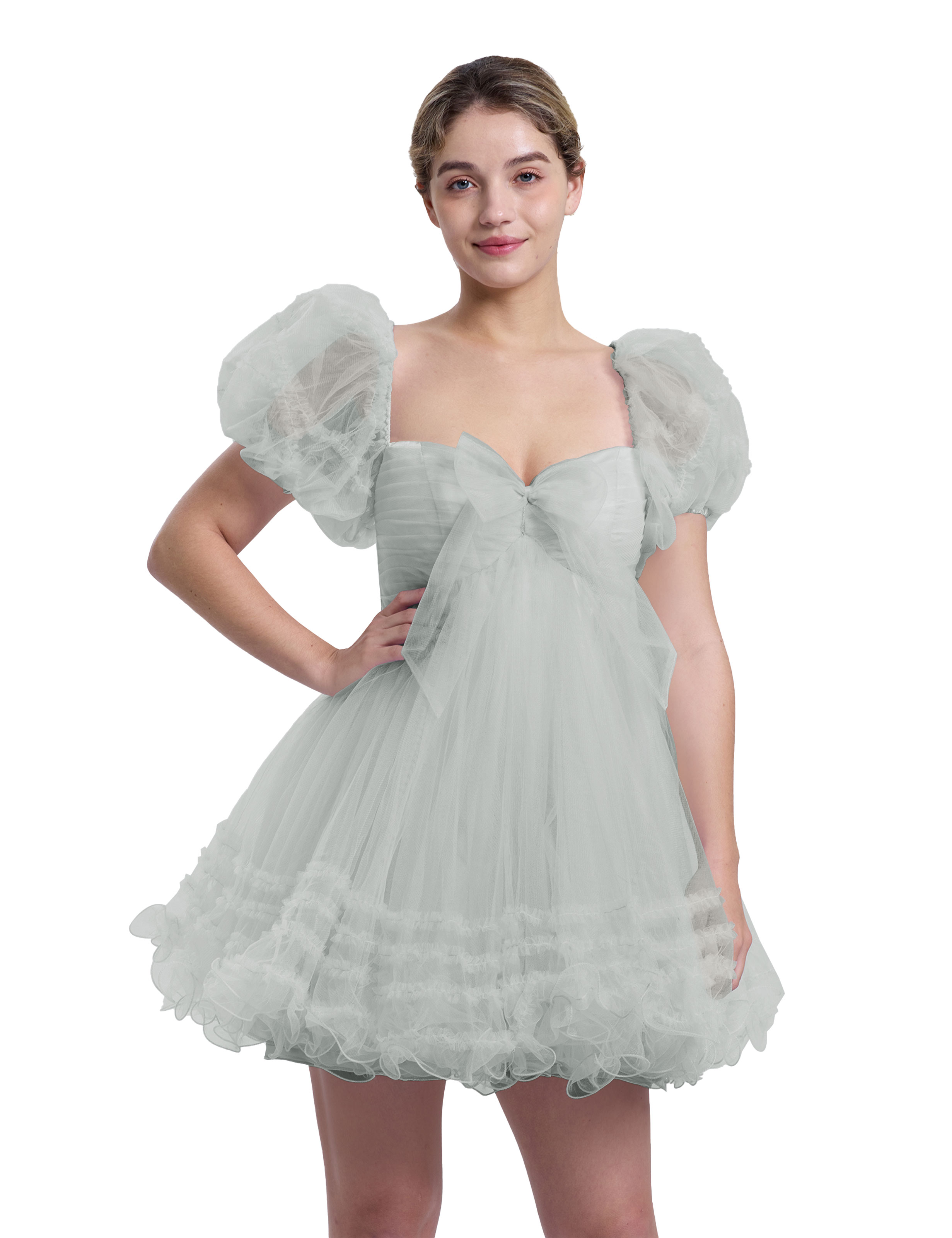 A-line Sweetheart Ruffles Tulle Puffy Sleeves Homecoming Dress #HC2401063