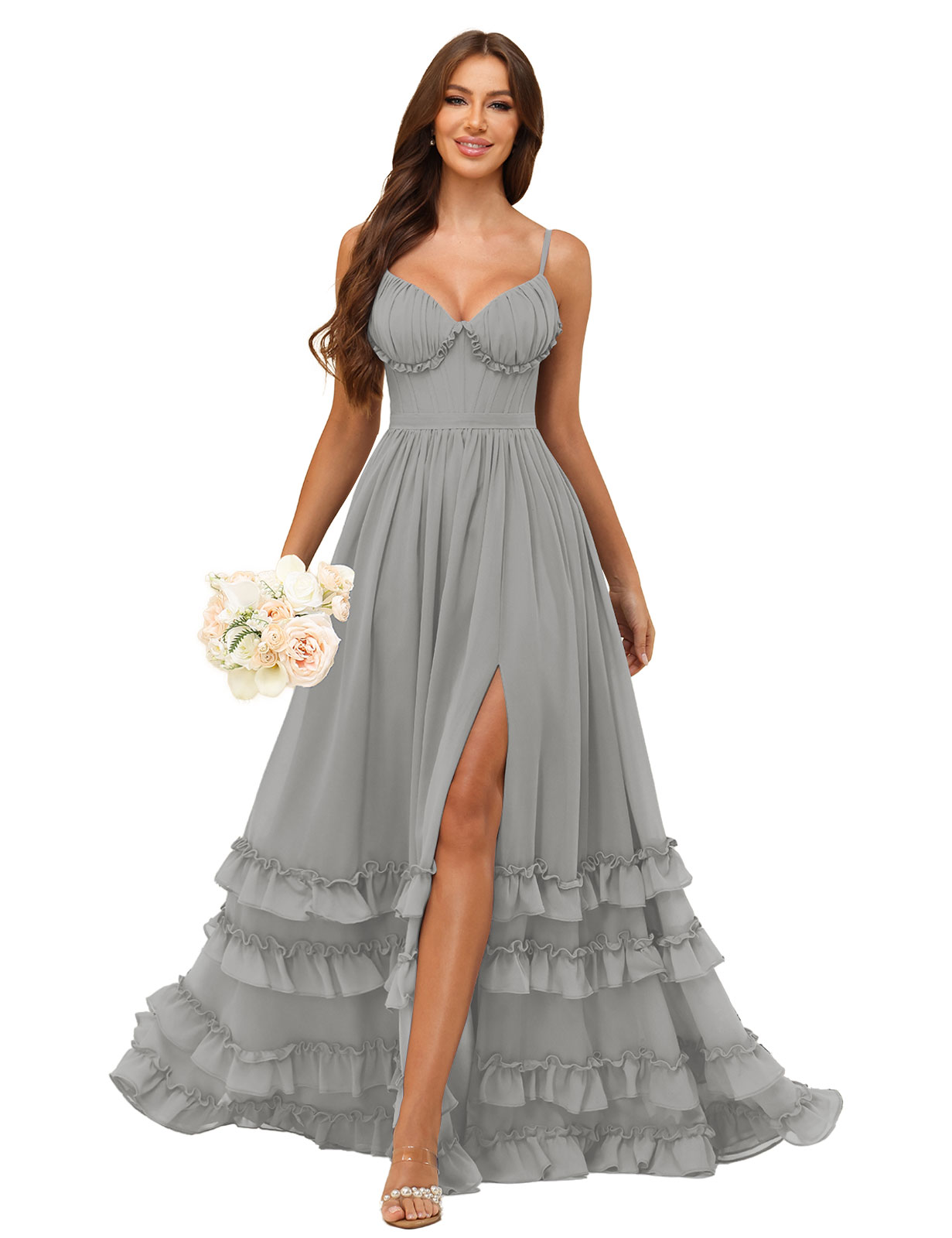 A-line Sweetheart Spaghetti Straps Chiffon Silt Ruffles Bridesmaid Dress #BM2507033