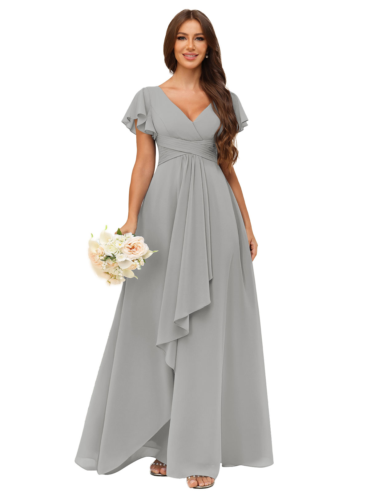 A-line V-neck Chiffon Silt Bridesmaid Dress #BM2507217