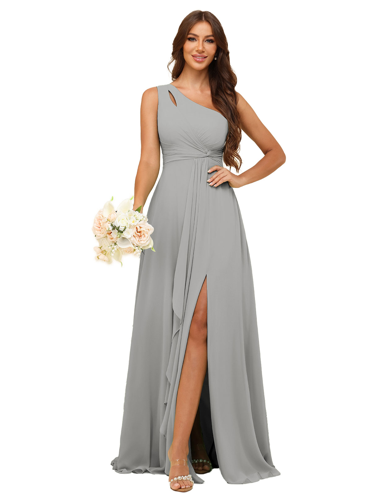 A-line One Shoulder Chiffon Silt Bridesmaid Dress #BM2507131