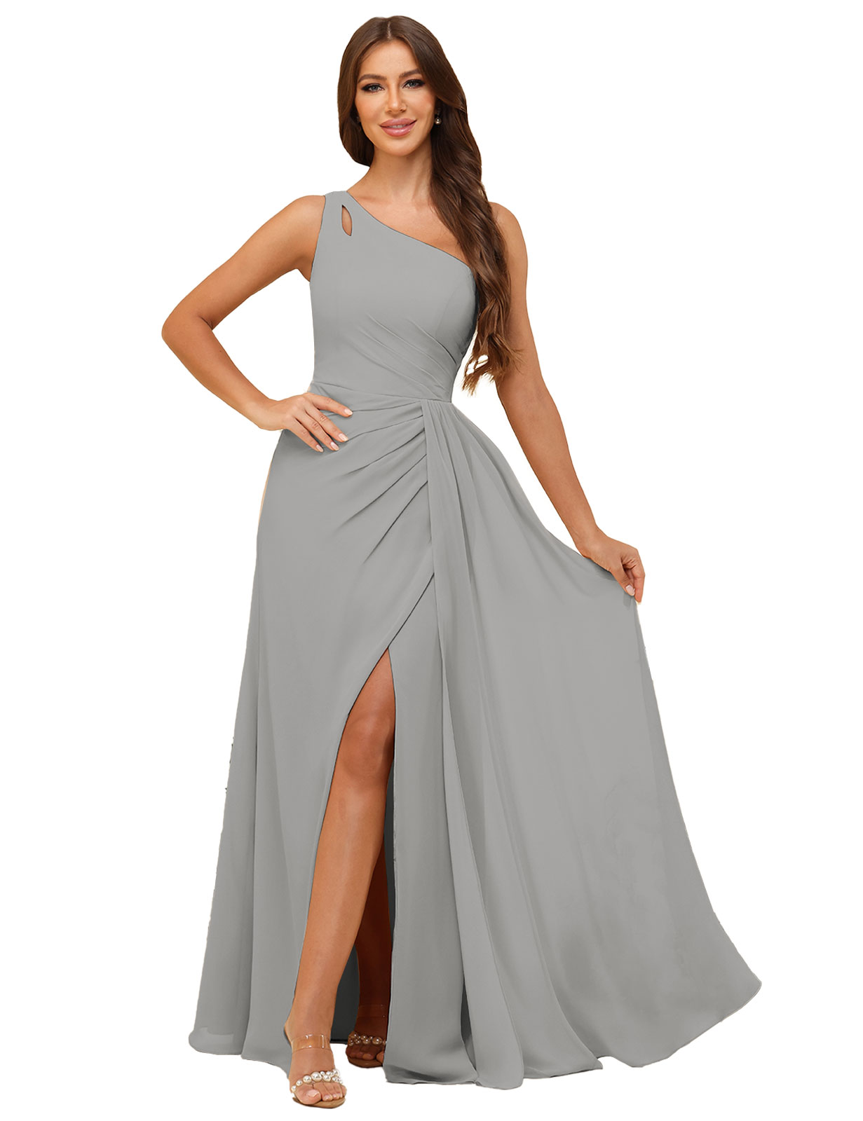 A-line One Shoulder  Silt Chiffon Bridesmaid Dress #BM2503006