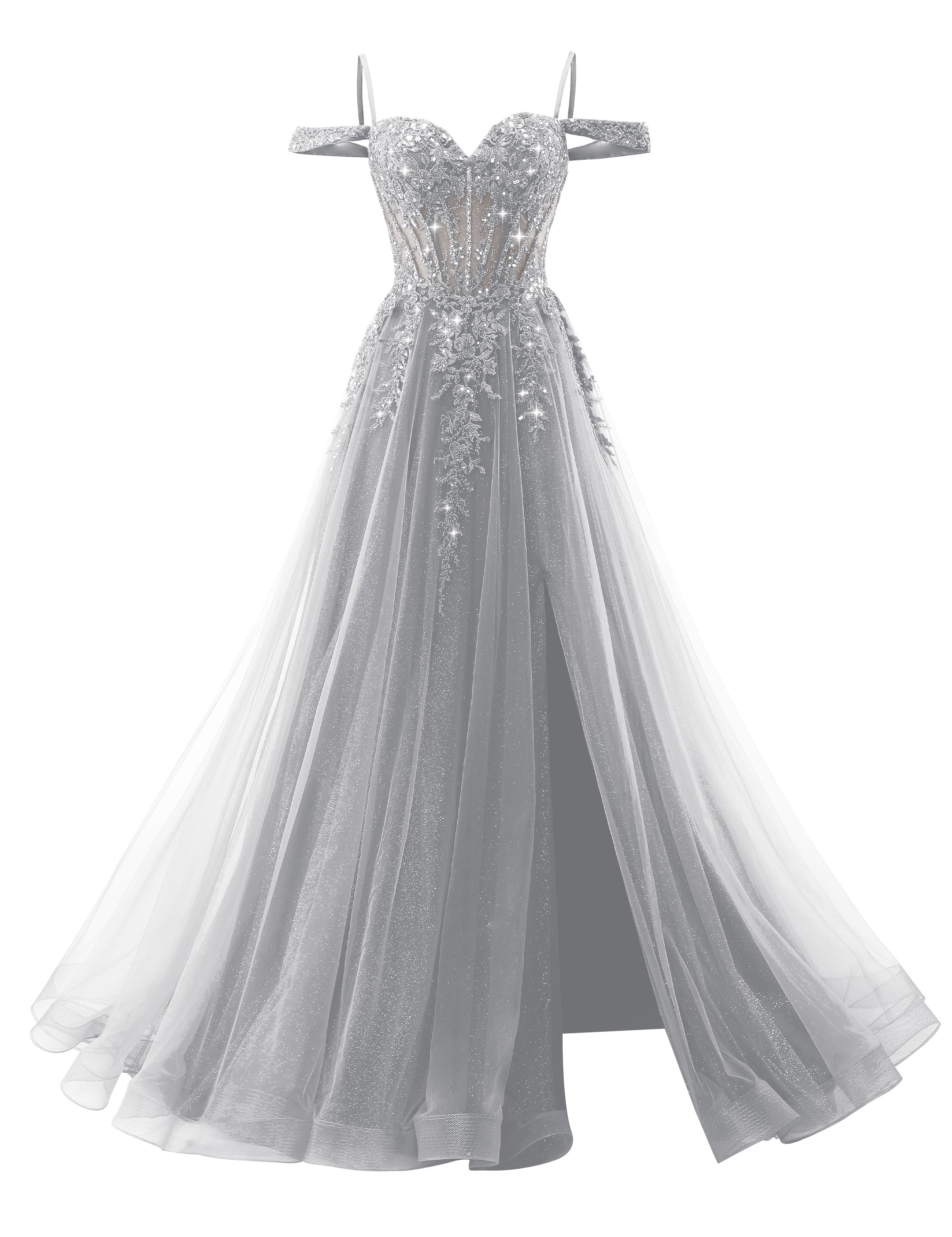 A-line Sweetheart Off Shoulder Corset Lace Appliques Sparkly Tulle Prom Dress #PR2511040