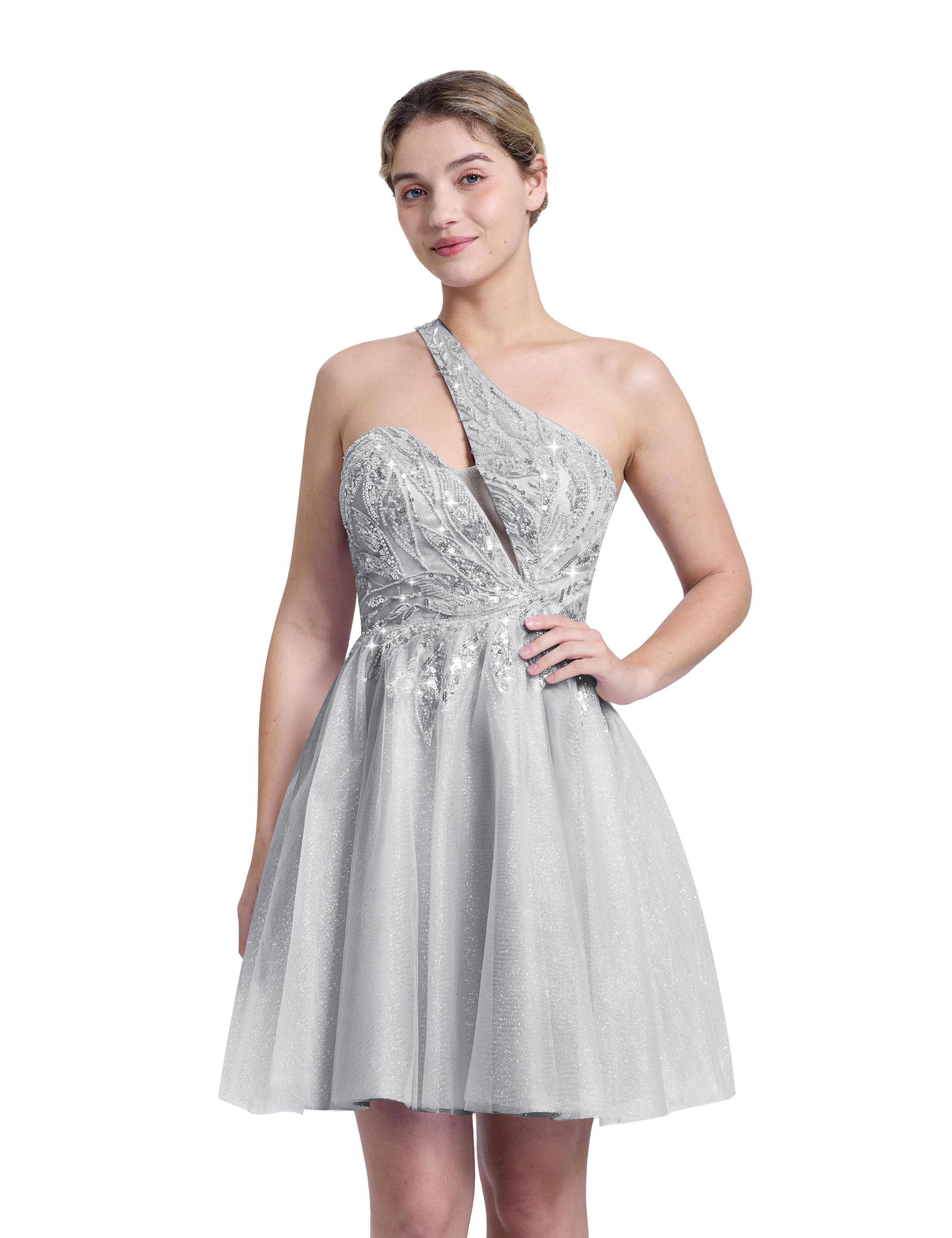 A-line One Shoulder Sequin Lace Beaded Cocktail Party Homecoming Dress #HC2604029