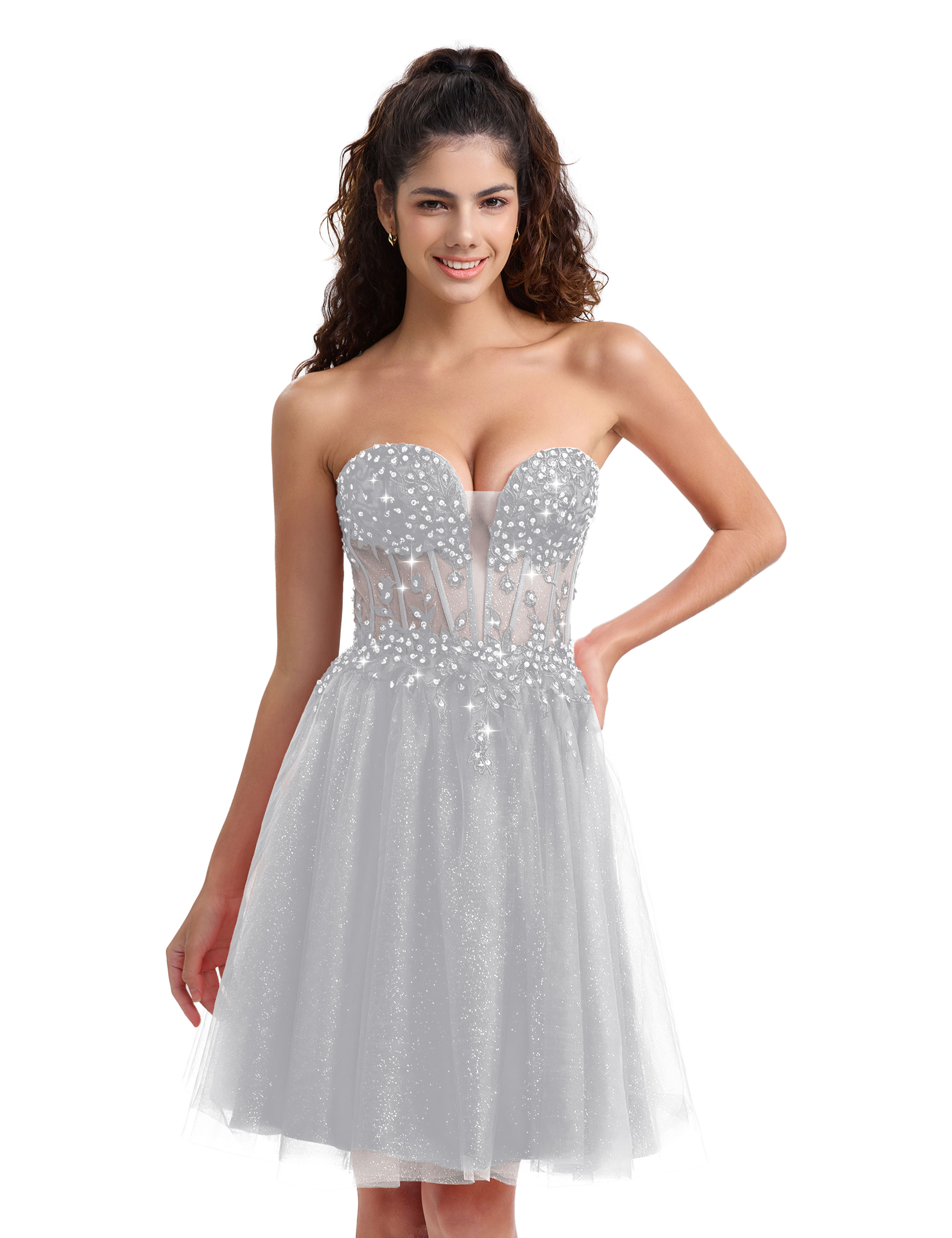 A-line Sweetheart Tulle Lace Appliques Homecoming Dress #HC2604033