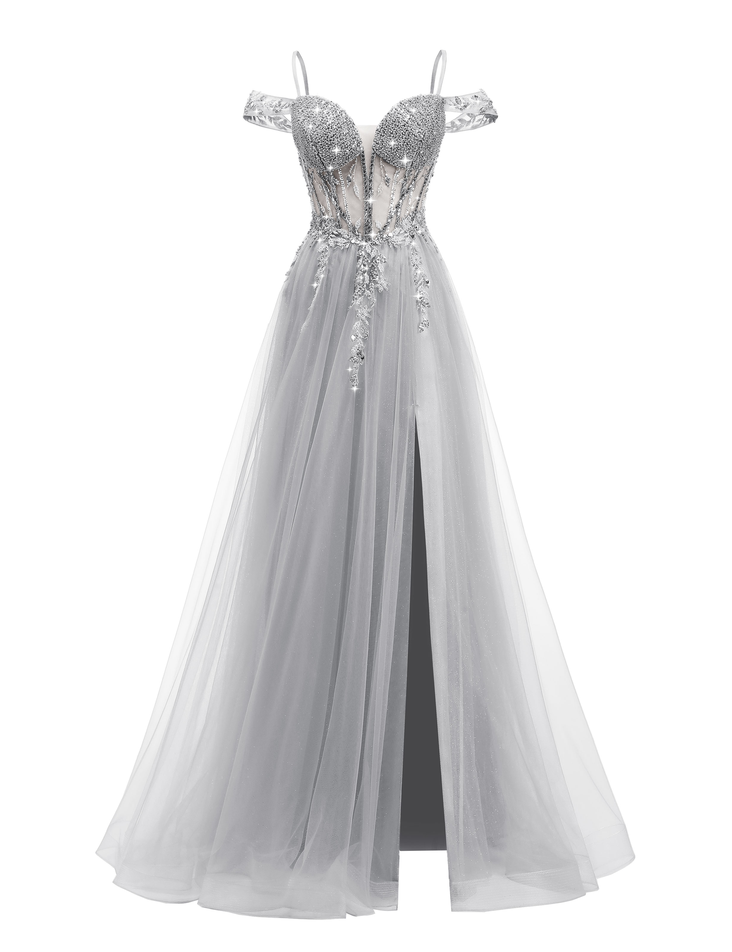 A-line Sweetheart Beaded Sparkly Tulle Lace Appliques Prom Dress #PR2510005