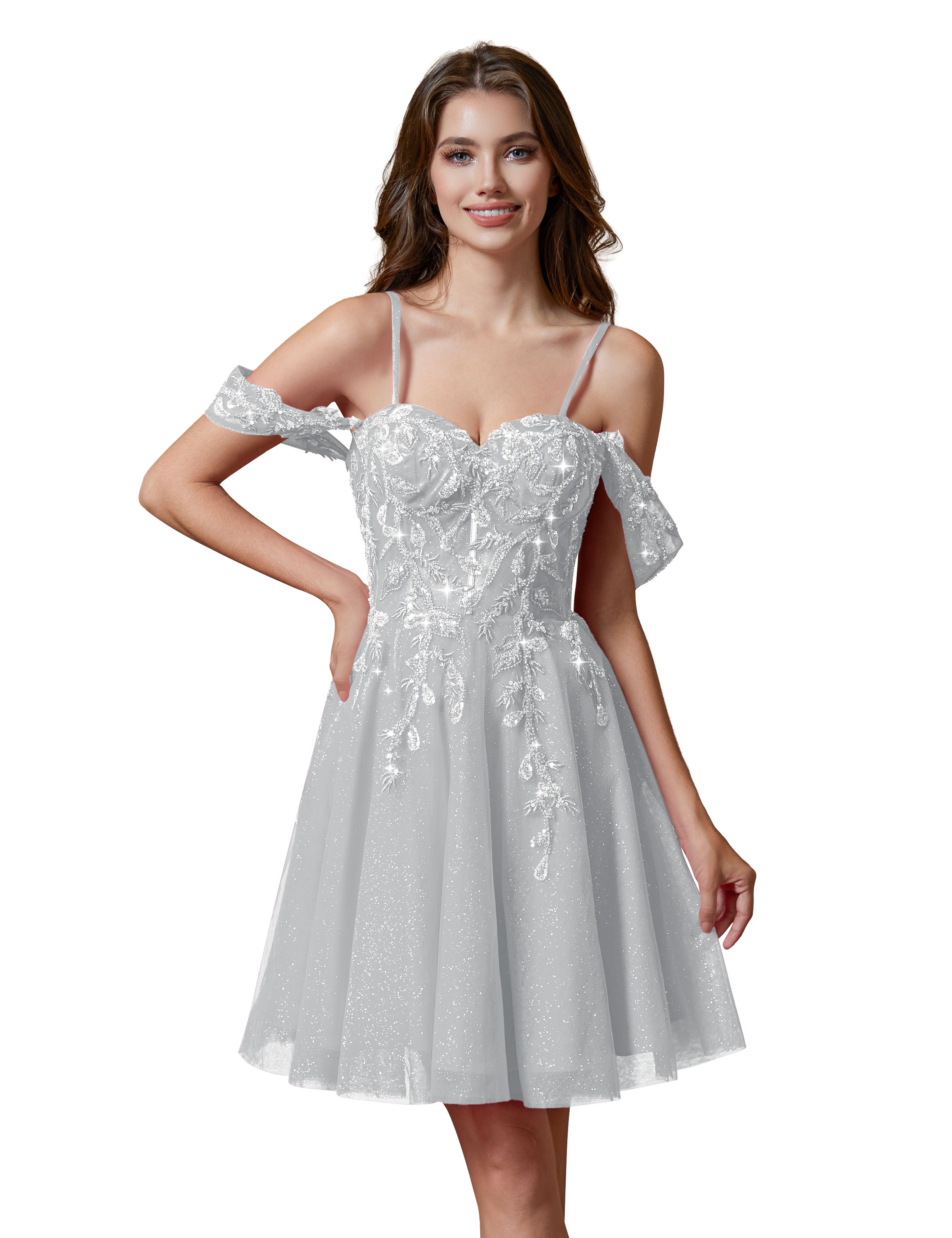 A-line Spaghetti Straps Lace Applique Cocktail Party Homecoming Dress #HC2401237