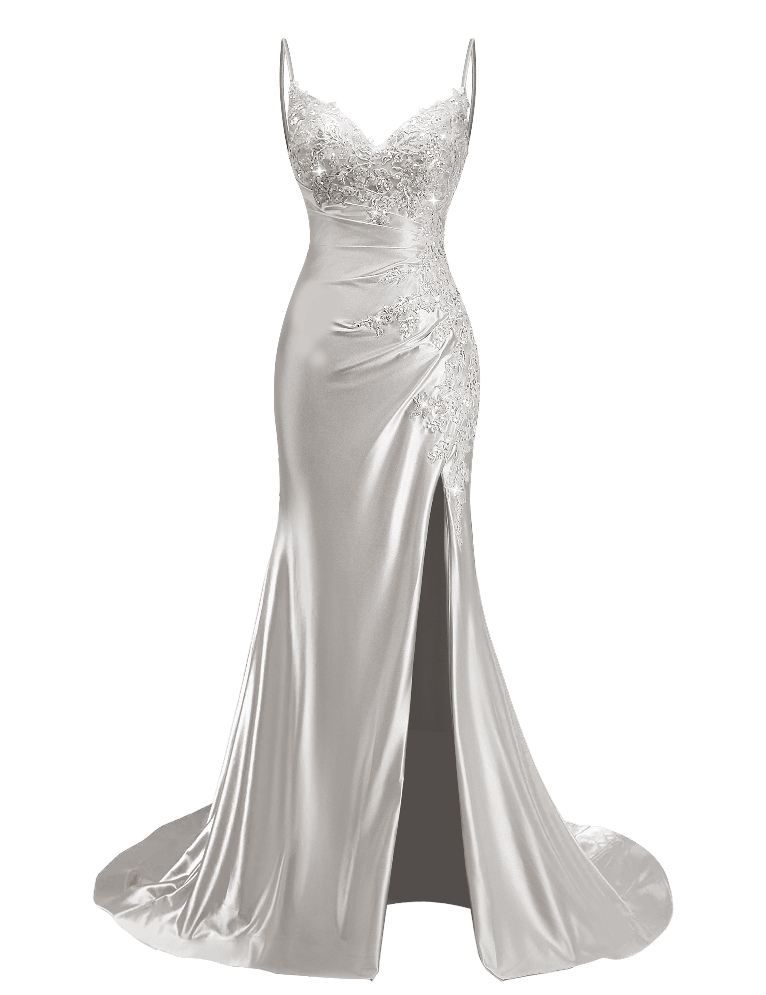 Mermaid V-neck Spaghetti Straps Beaded Lace Appliques Prom Dress #PR2510012