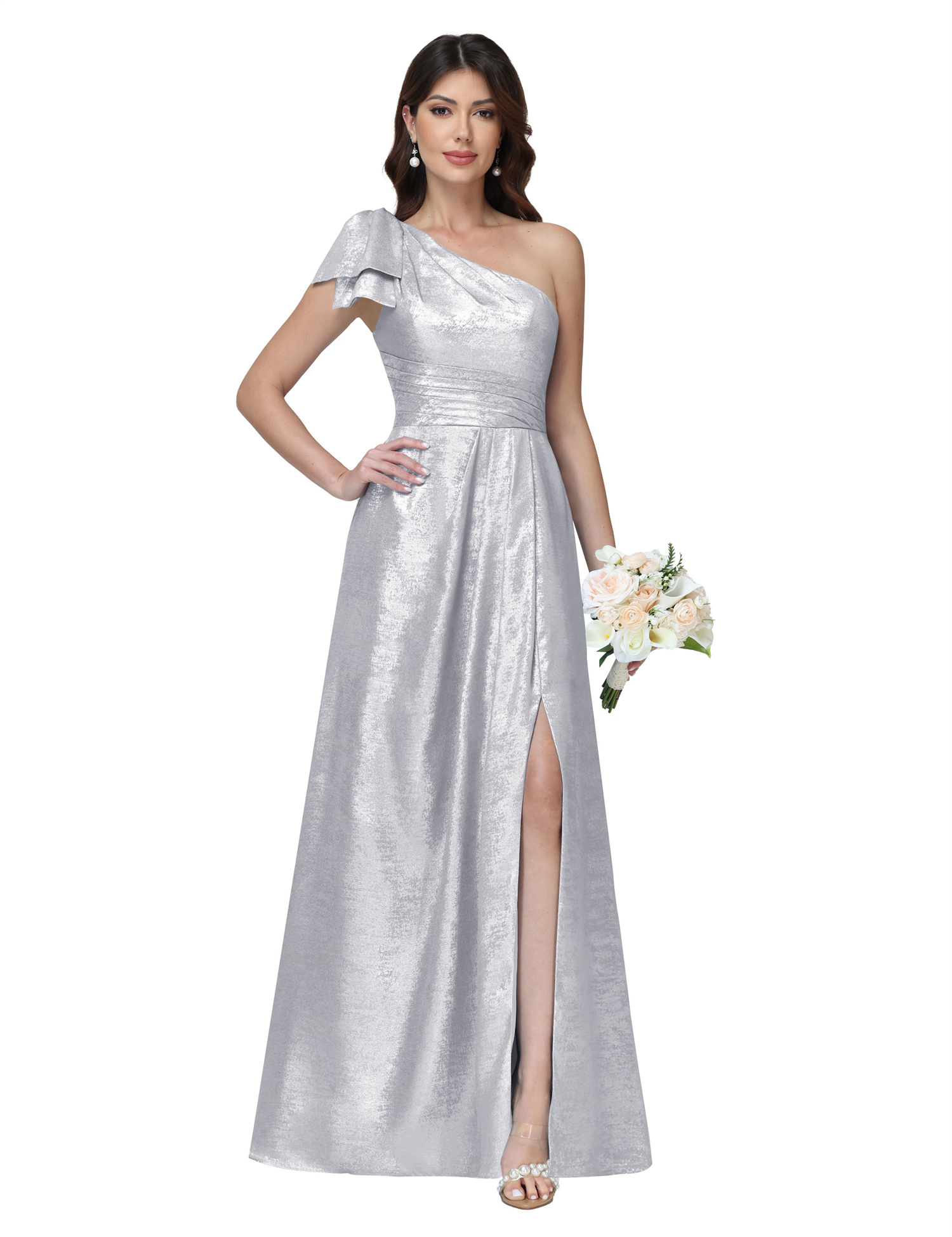 A-line One Shoulder Lace Up Sleeveless Silt Bridesmaid Dress #BM2512052