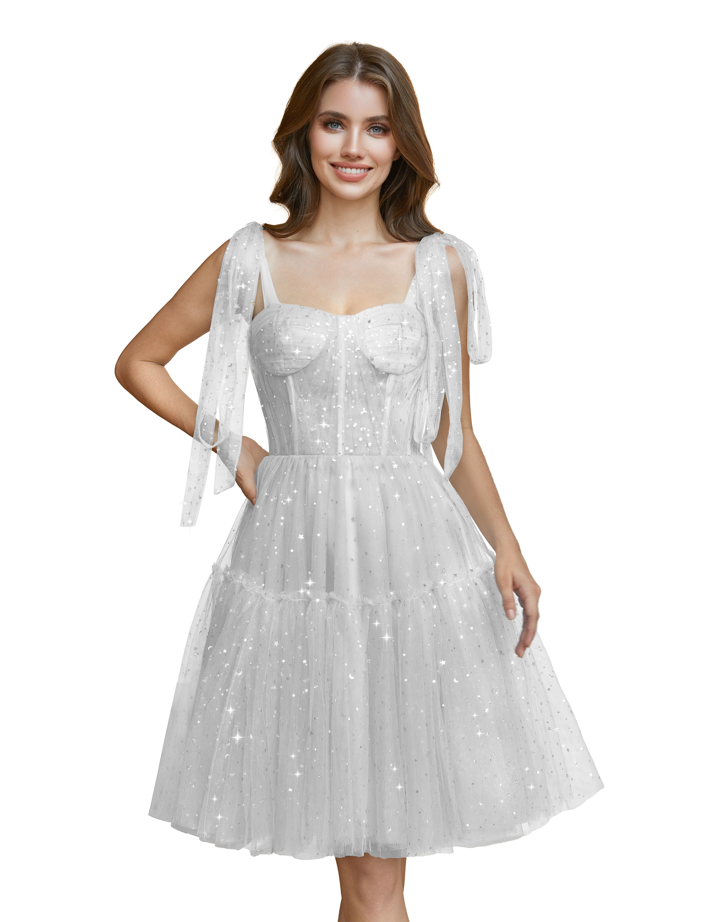Sparkly Tulle Spaghetti Straps Cocktail Party Gown Sequin Homecoming Dress #HC2401765