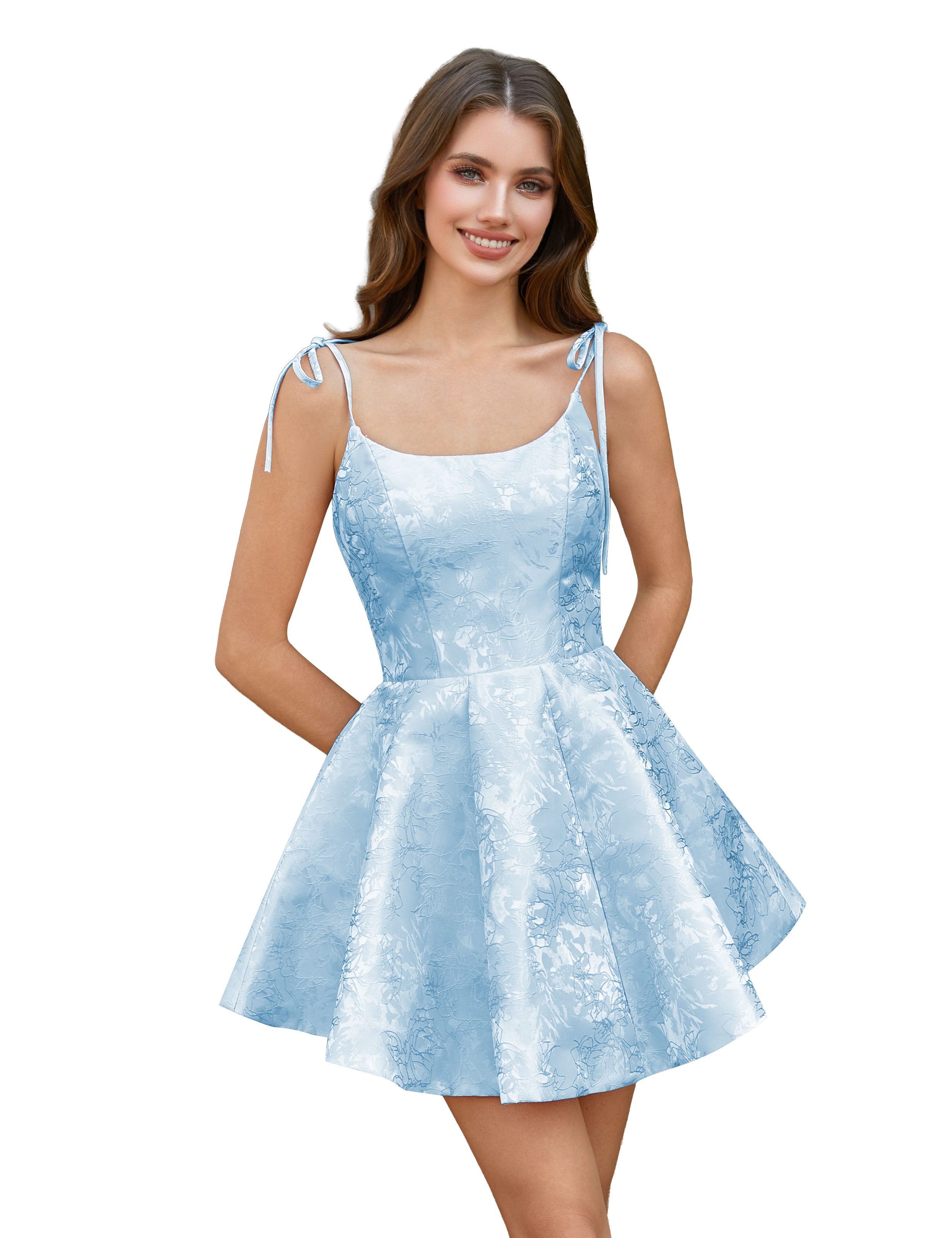  A-Line Spaghetti Straps Satin Homecoming Dress with Pockets #HC2402238