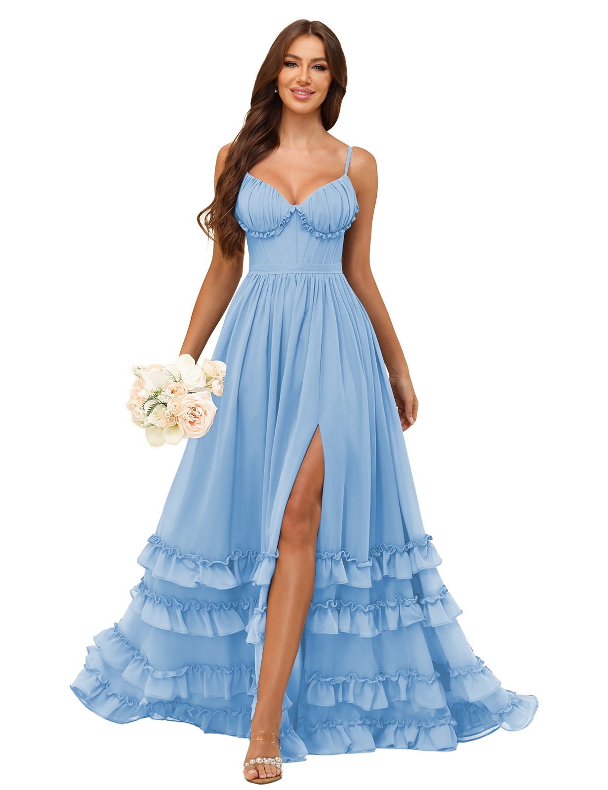 A-line Sweetheart Spaghetti Straps Chiffon Silt Ruffles Bridesmaid Dress #BM2507033