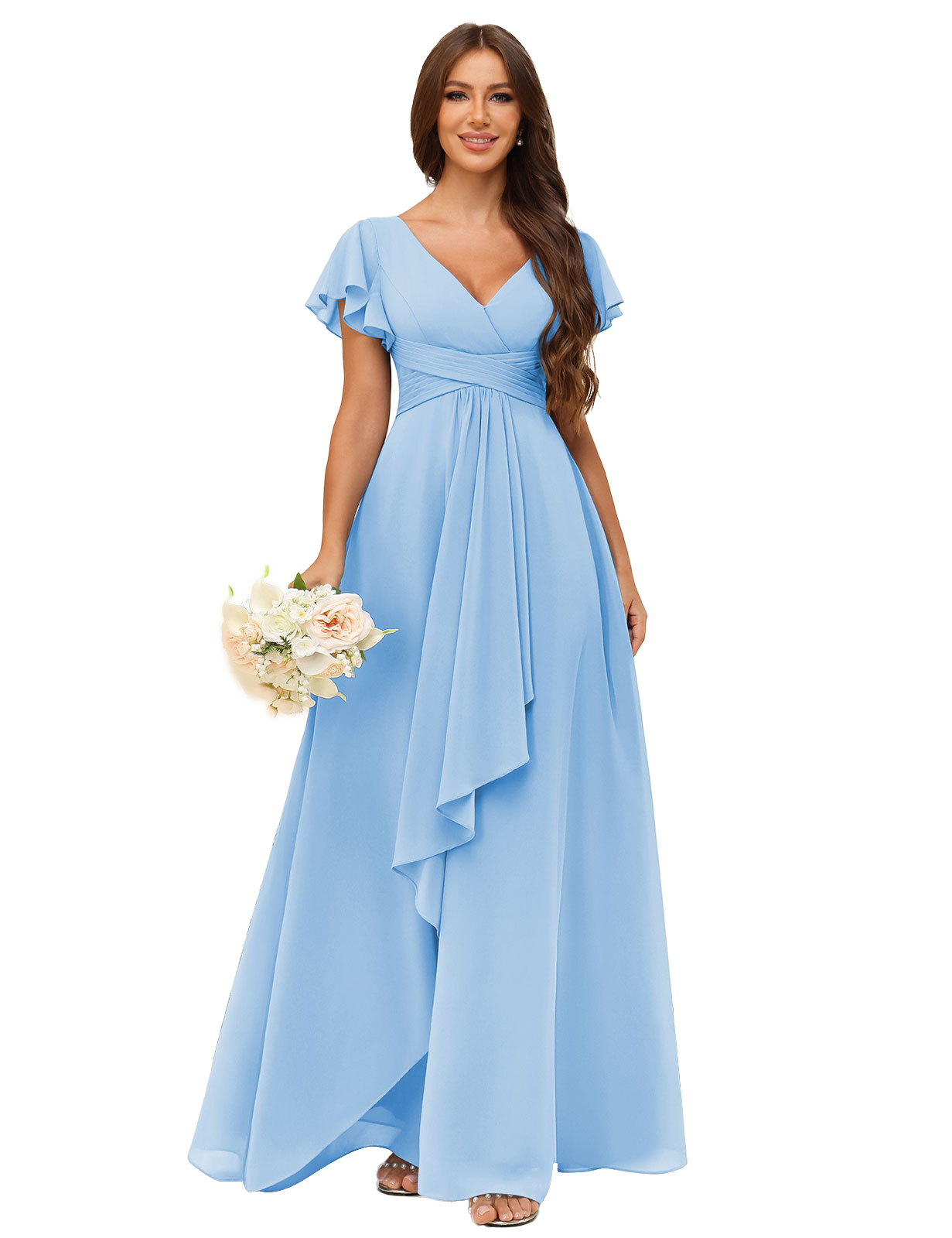 A-line V-neck Chiffon Silt Bridesmaid Dress #BM2507217