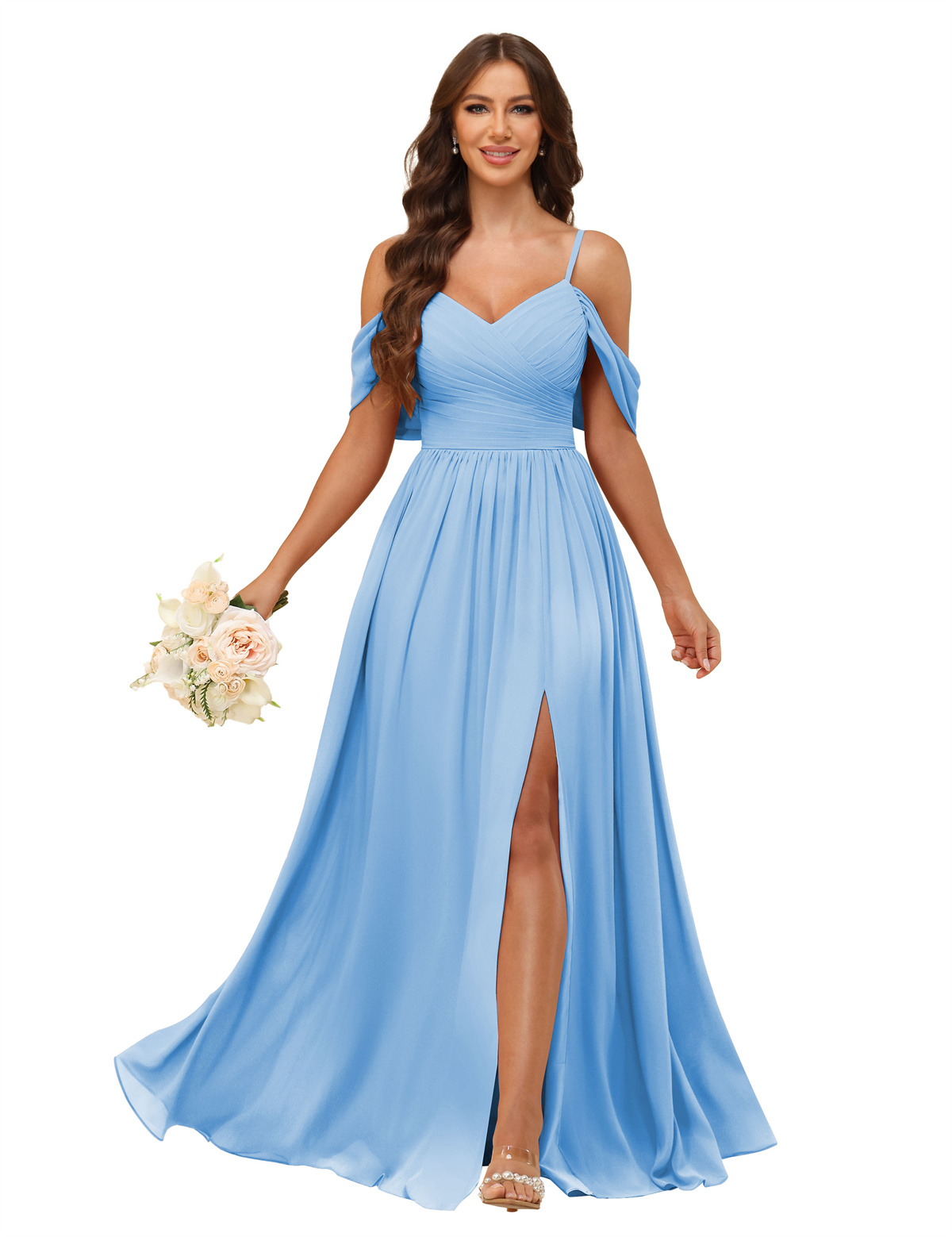 A-line V-neck Spaghetti Straps Chiffon Bridesmaid Dress #BM2507135