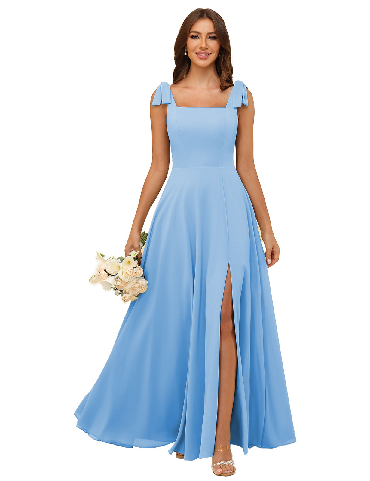 A-line Square Straps Chiffon Silt Bridesmaid Dress #BM2507222