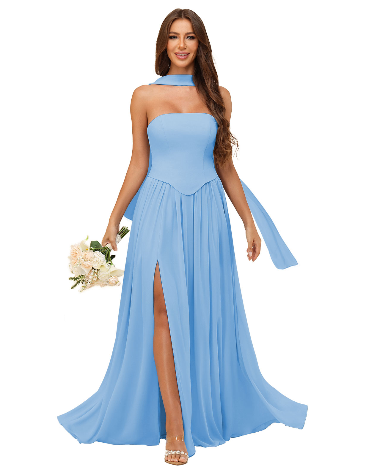 A-line Strapless Chiffon Silt Bridesmaid Dress #BM2507038