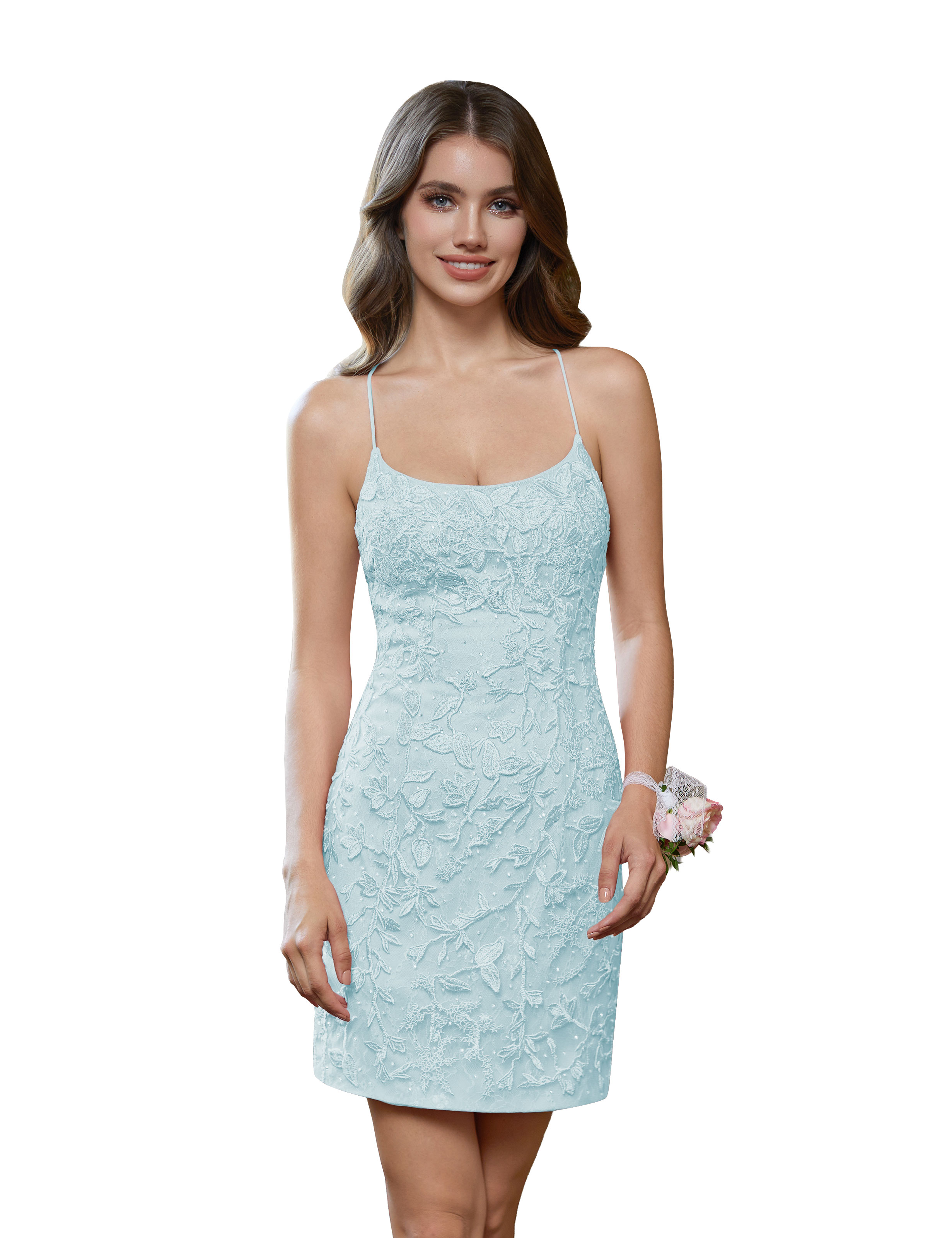 Tight Spaghetti Straps Lace Appliques Cocktail Party Homecoming Dress #HC2402362