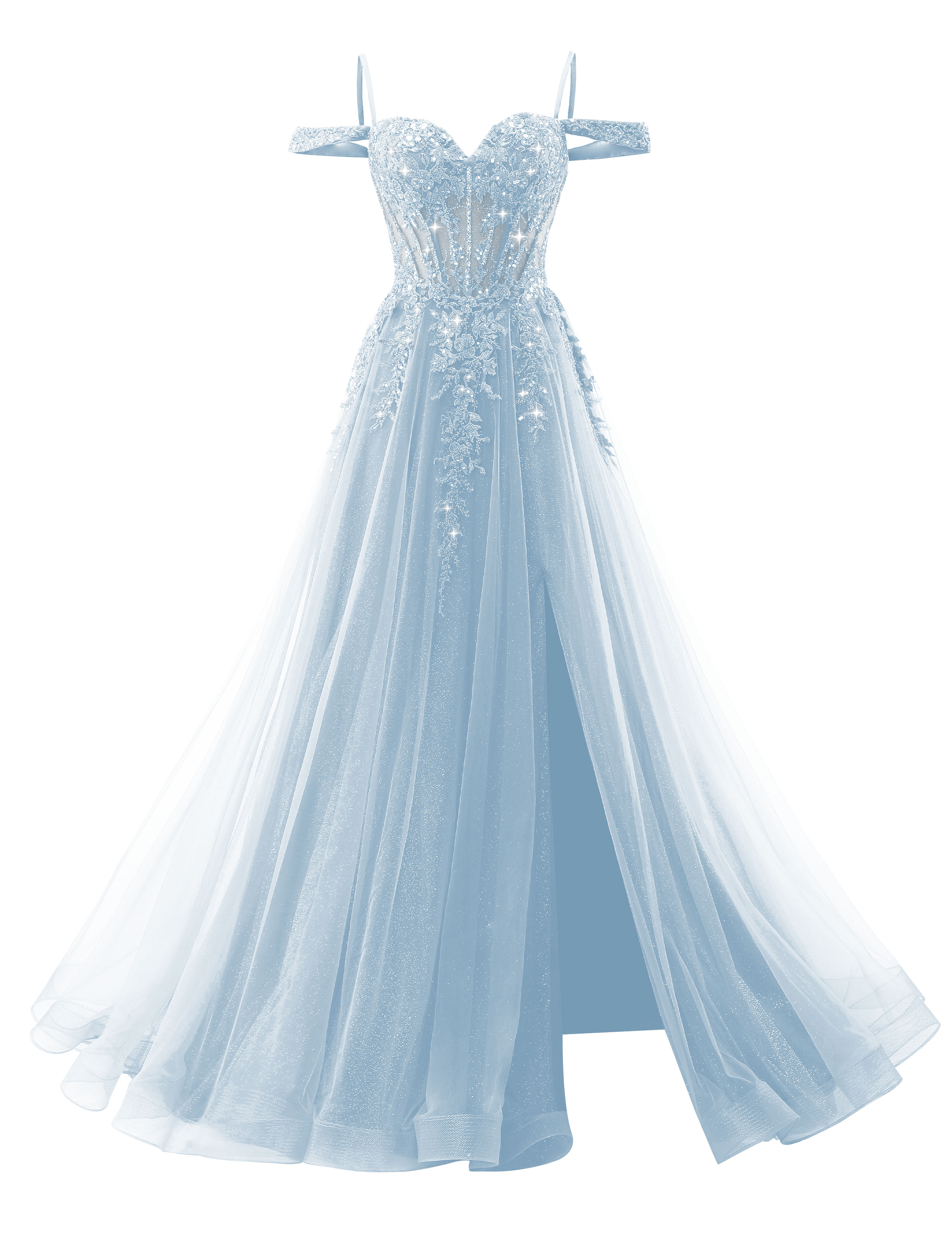 A-line Sweetheart Off Shoulder Corset Lace Appliques Sparkly Tulle Prom Dress #PR2511040