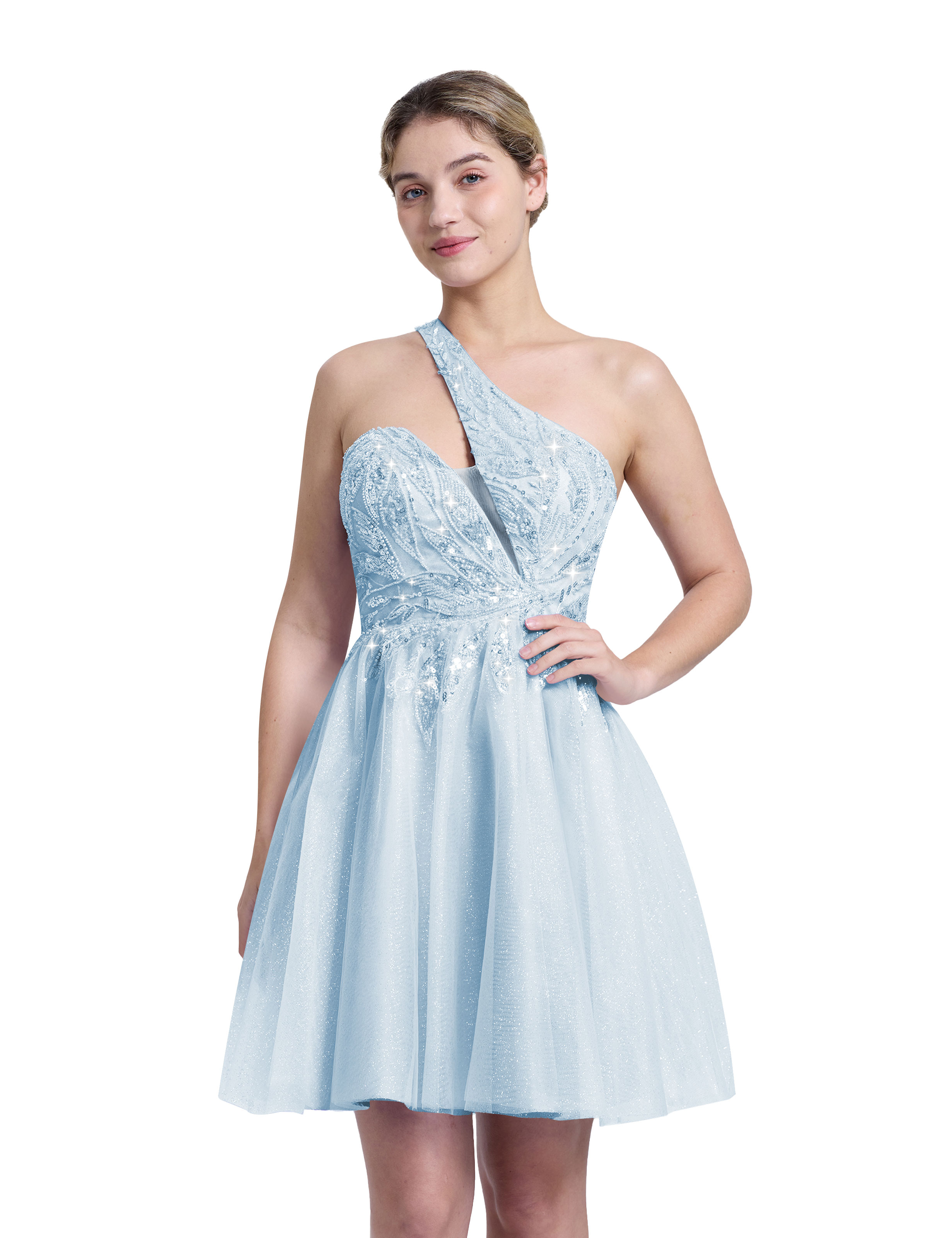 A-line One Shoulder Sequin Lace Beaded Cocktail Party Homecoming Dress #HC2604029