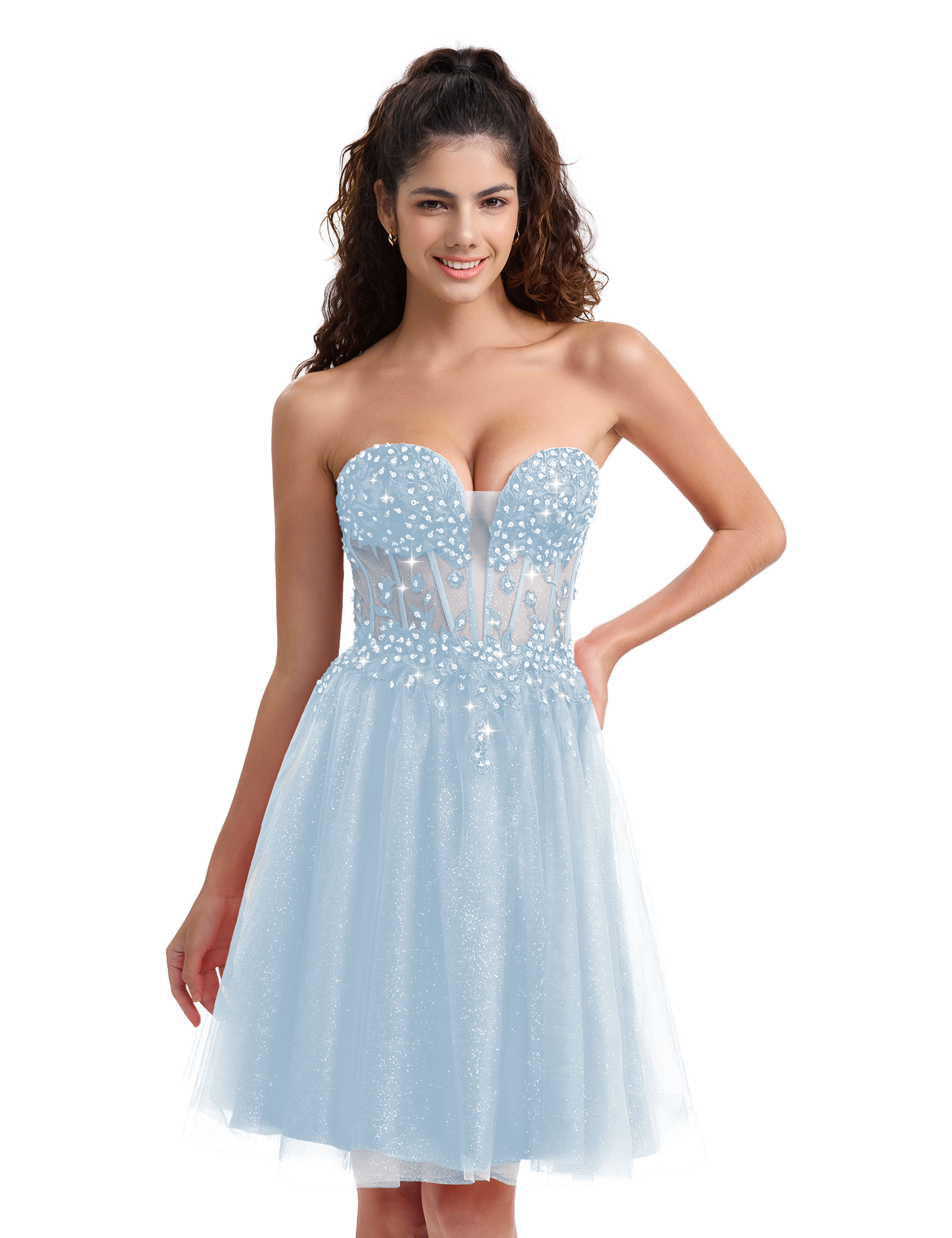 A-line Sweetheart Tulle Lace Appliques Homecoming Dress #HC2604033