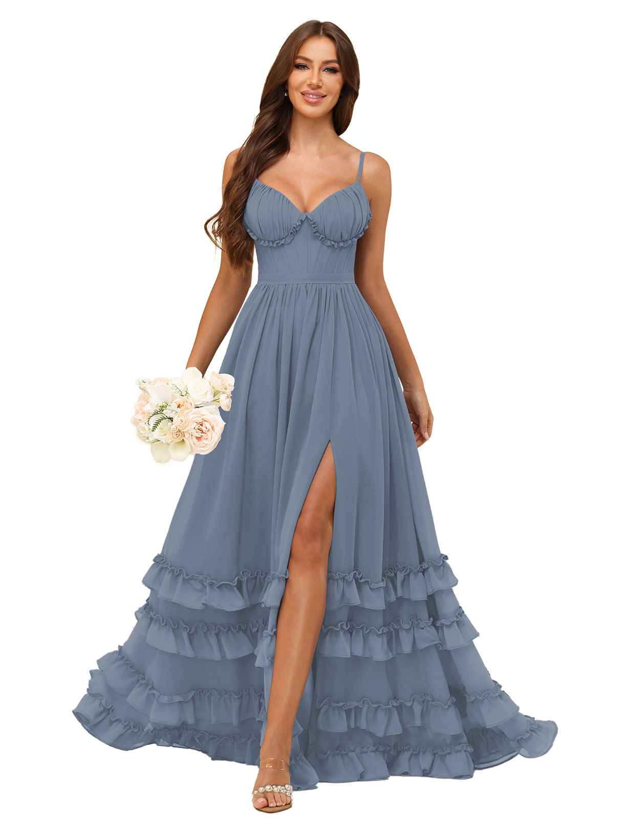 A-line Sweetheart Spaghetti Straps Chiffon Silt Ruffles Bridesmaid Dress #BM2507033