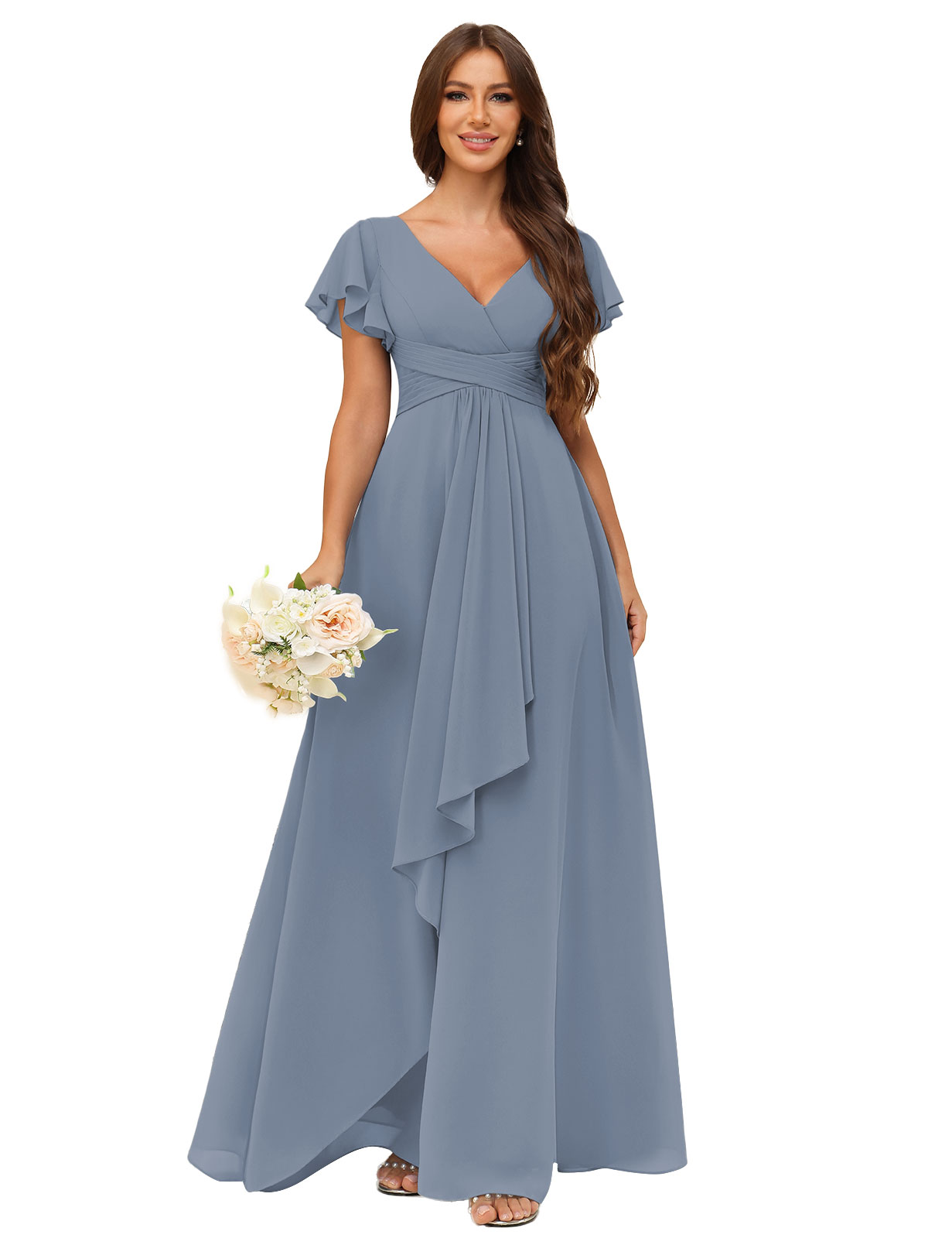A-line V-neck Chiffon Silt Bridesmaid Dress #BM2507217