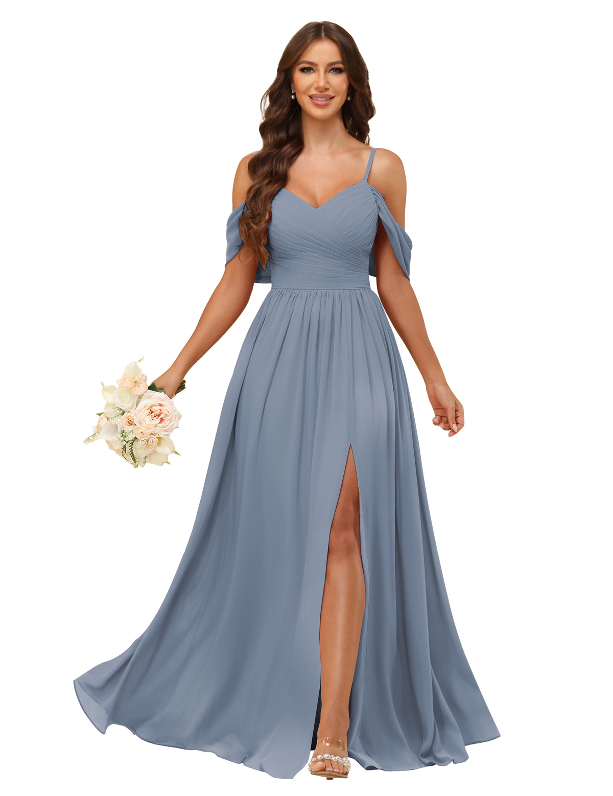 A-line V-neck Spaghetti Straps Chiffon Bridesmaid Dress #BM2507135