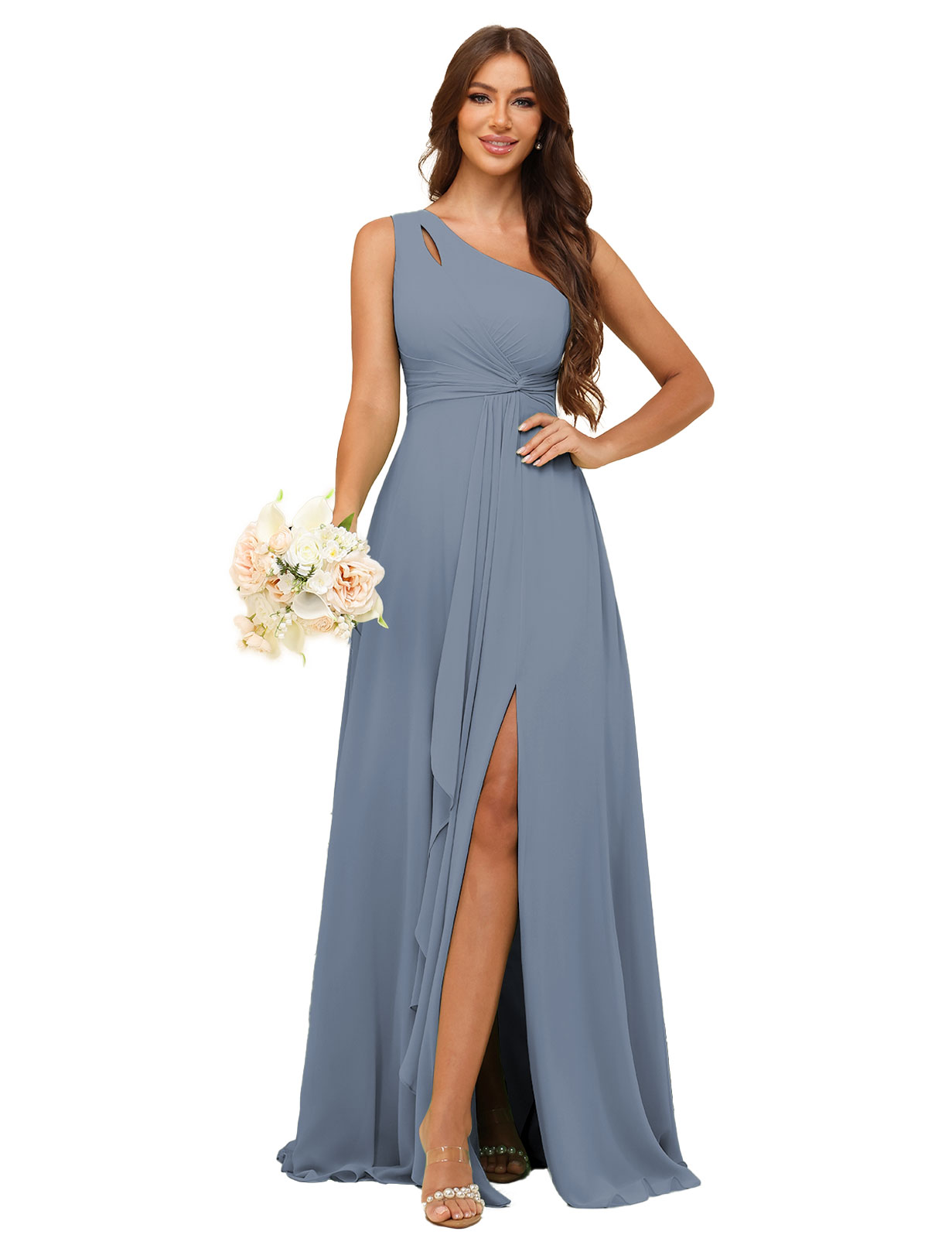 A-line One Shoulder Chiffon Silt Bridesmaid Dress #BM2507131