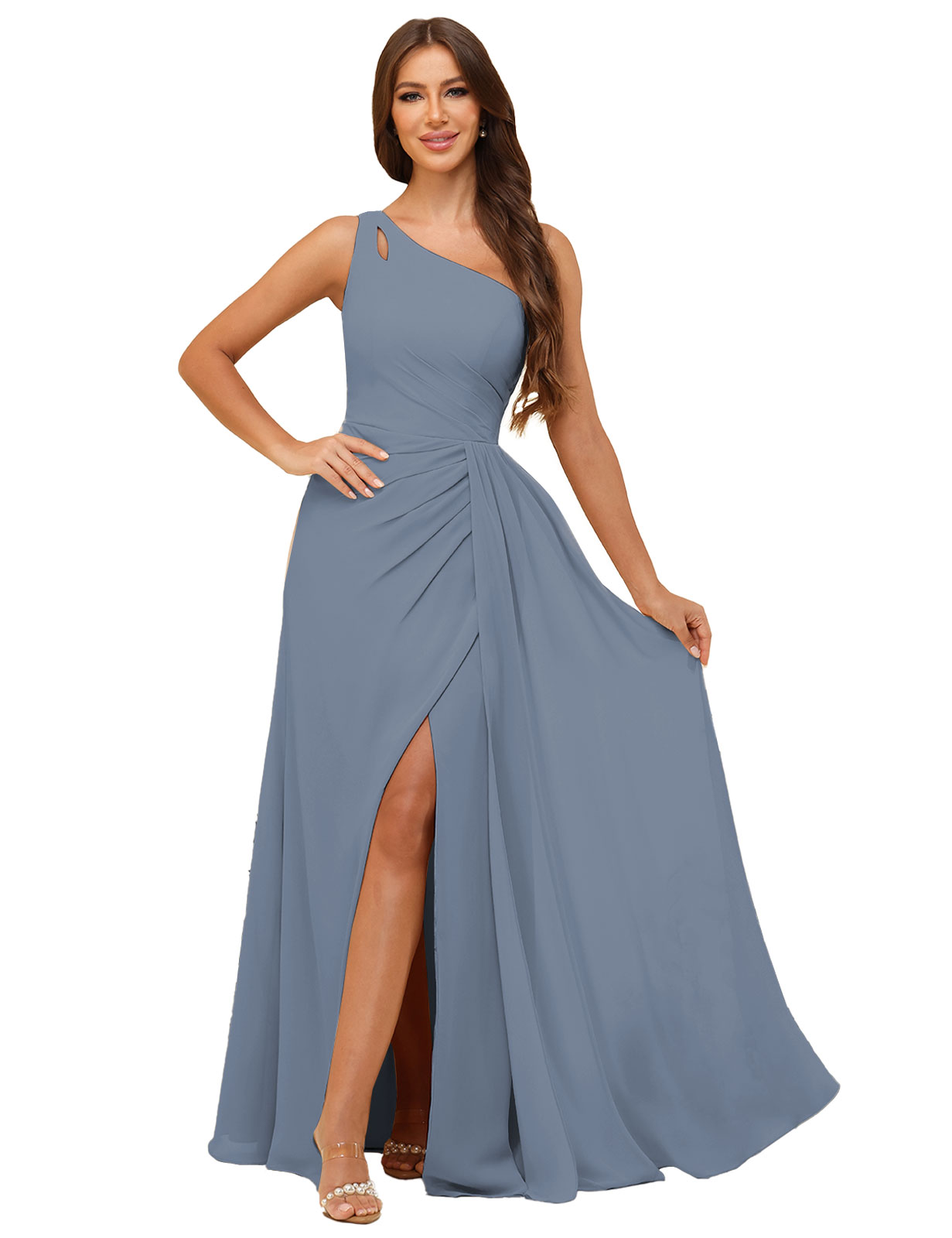 A-line One Shoulder  Silt Chiffon Bridesmaid Dress #BM2503006