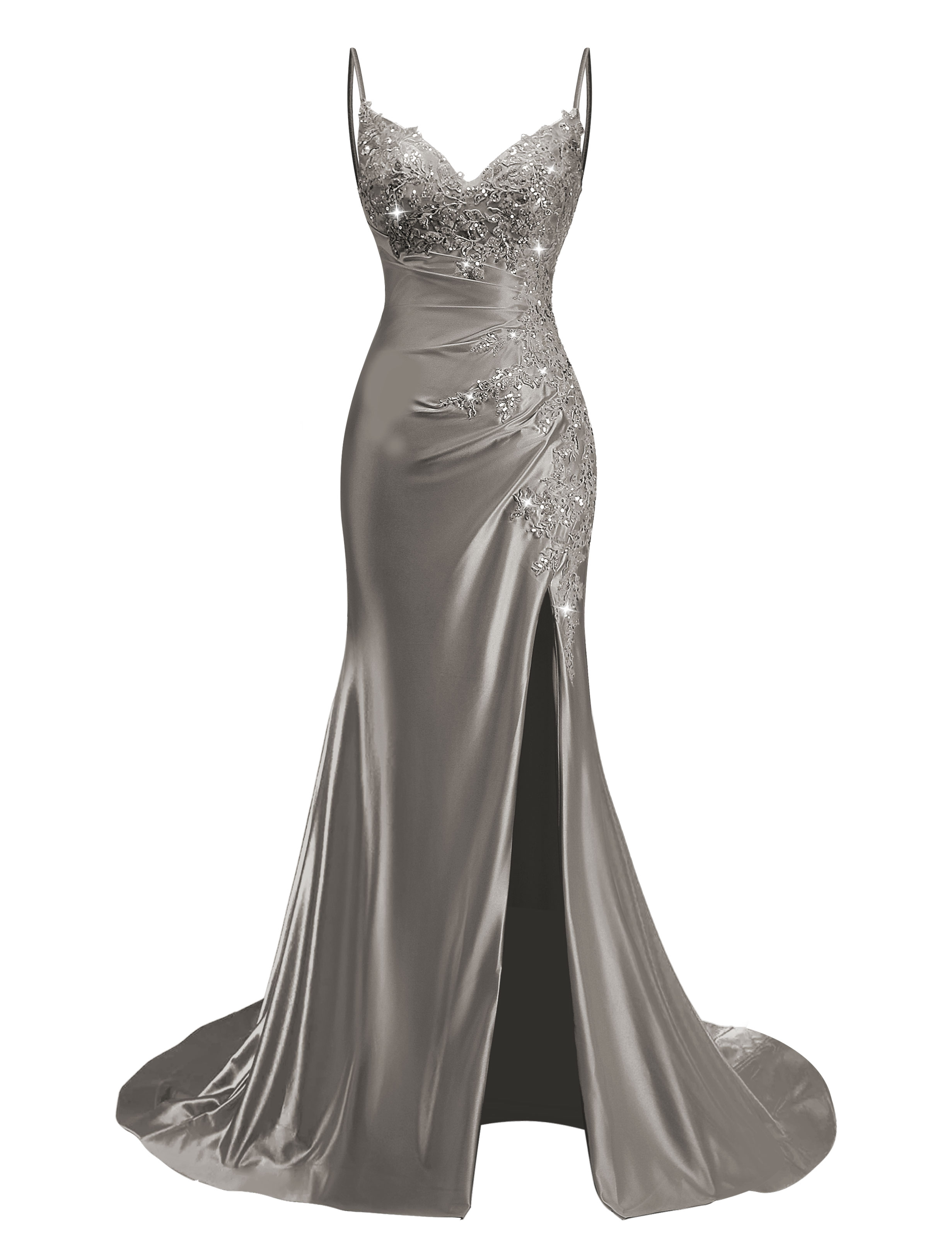 Mermaid V-neck Spaghetti Straps Beaded Lace Appliques Prom Dress #PR2510012