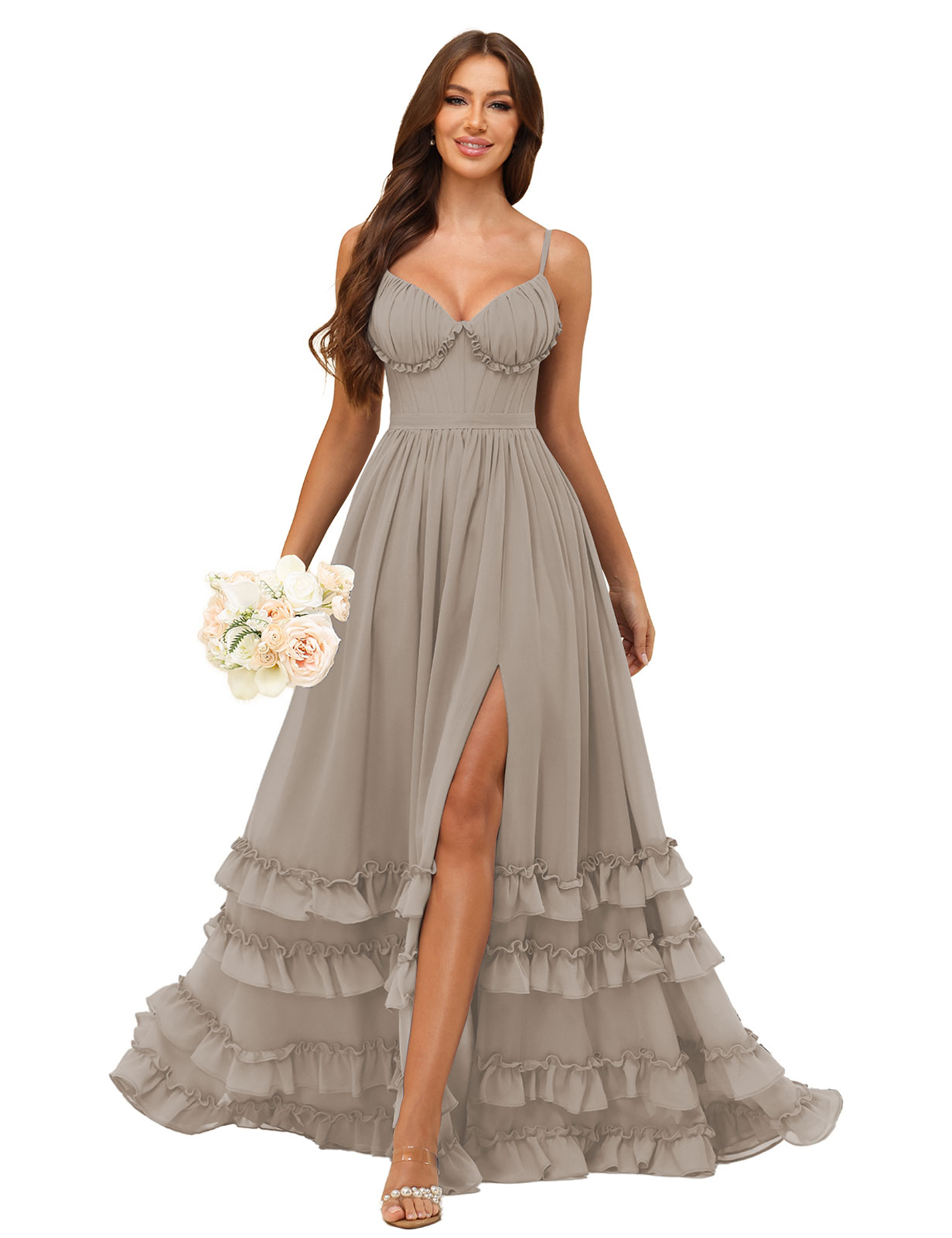 A-line Sweetheart Spaghetti Straps Chiffon Silt Ruffles Bridesmaid Dress #BM2507033