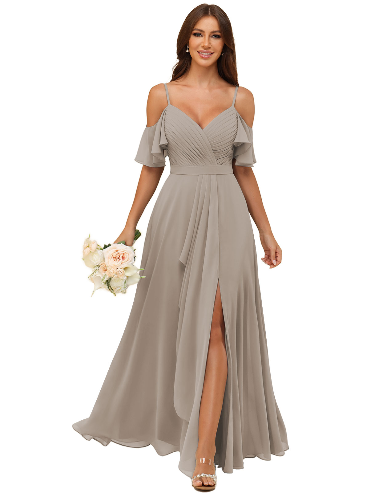 A-line V-neck Spaghetti Straps Chiffon Silt Bridesmaid Dress #BM2507214