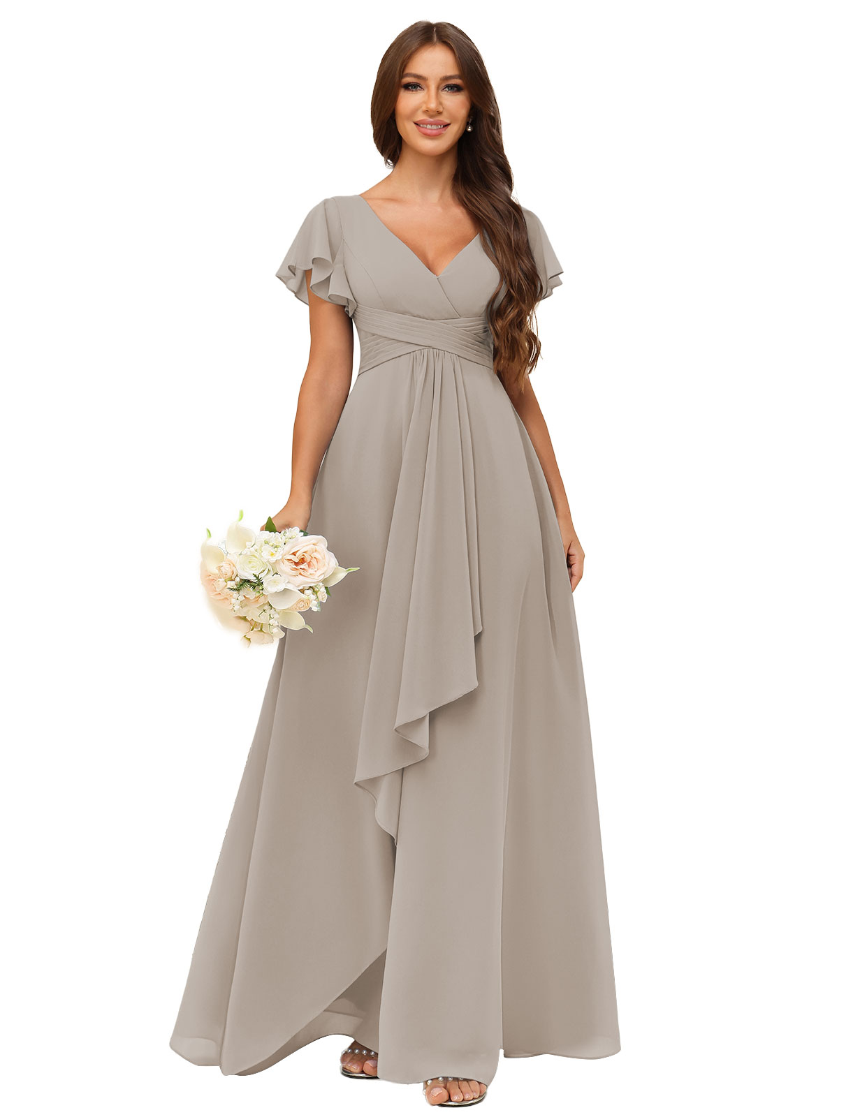 A-line V-neck Chiffon Silt Bridesmaid Dress #BM2507217