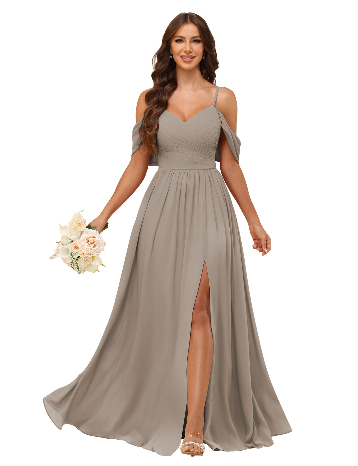 A-line V-neck Spaghetti Straps Chiffon Bridesmaid Dress #BM2507135