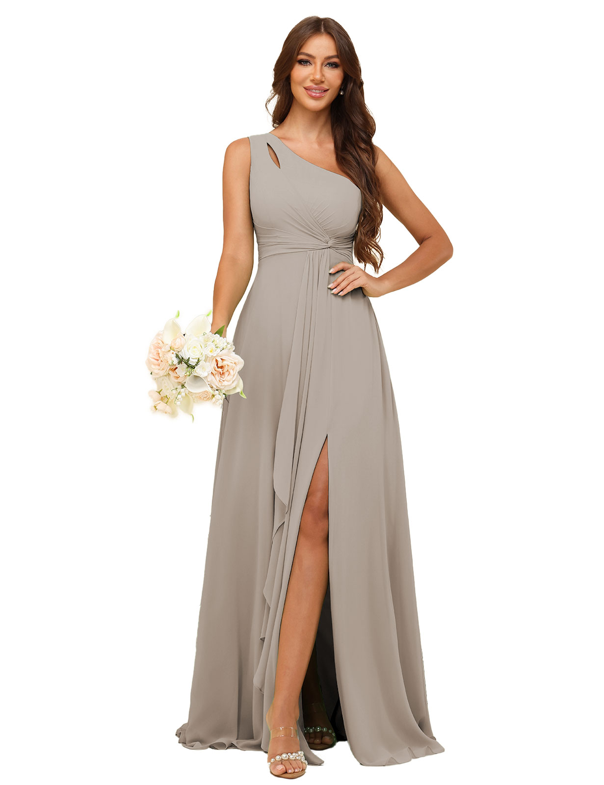 A-line One Shoulder Chiffon Silt Bridesmaid Dress #BM2507131