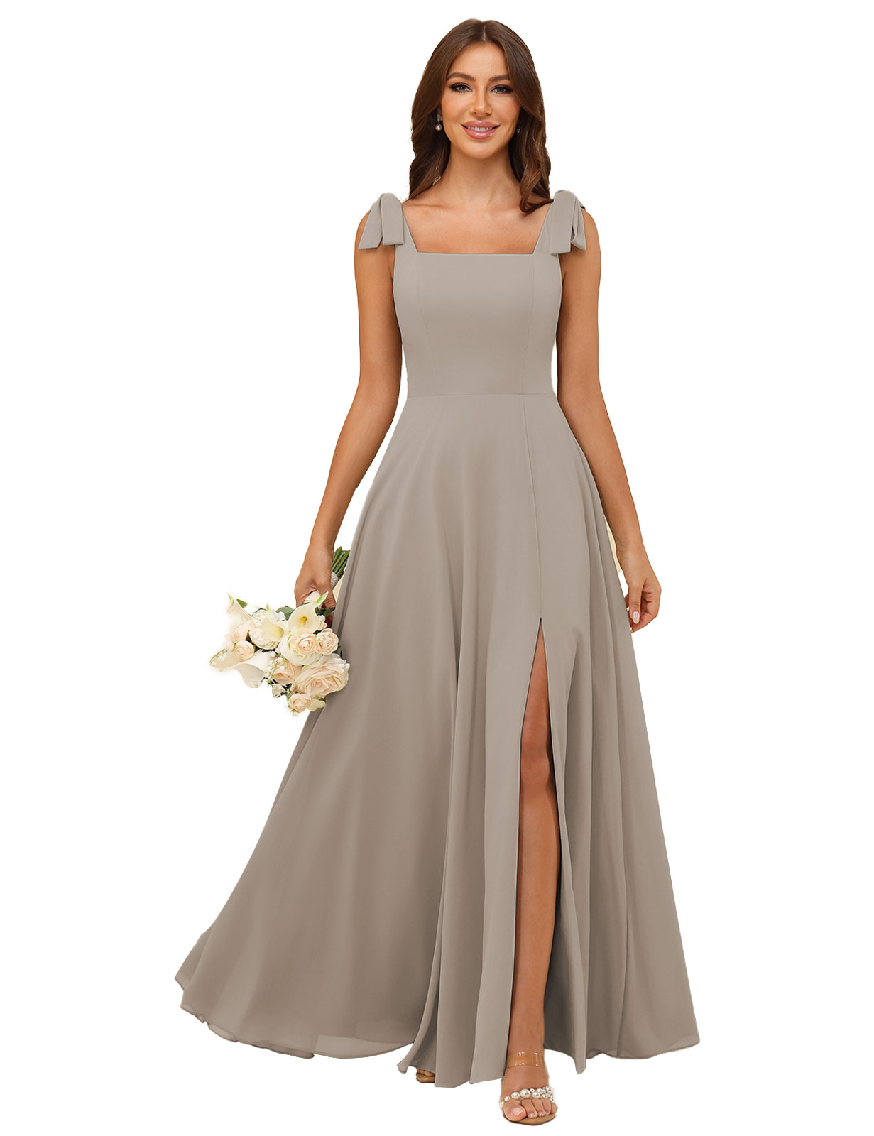 A-line Square Straps Chiffon Silt Bridesmaid Dress #BM2507222
