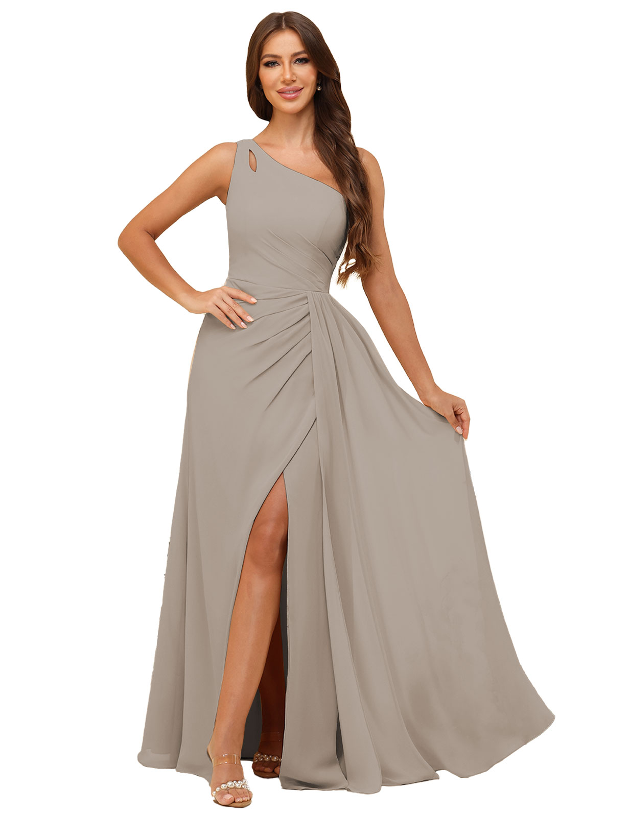 A-line One Shoulder  Silt Chiffon Bridesmaid Dress #BM2503006