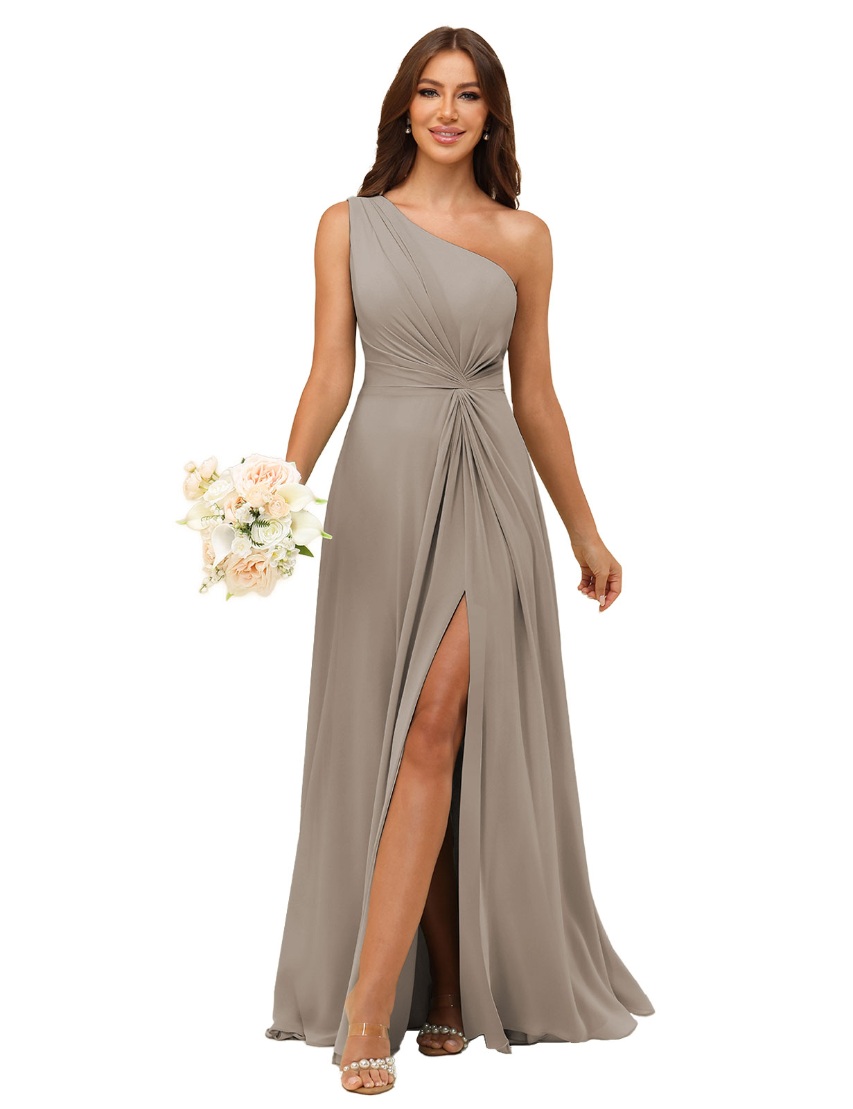 A-line One Shoulder Chiffon Silt Bridesmaid Dress #BM2508033