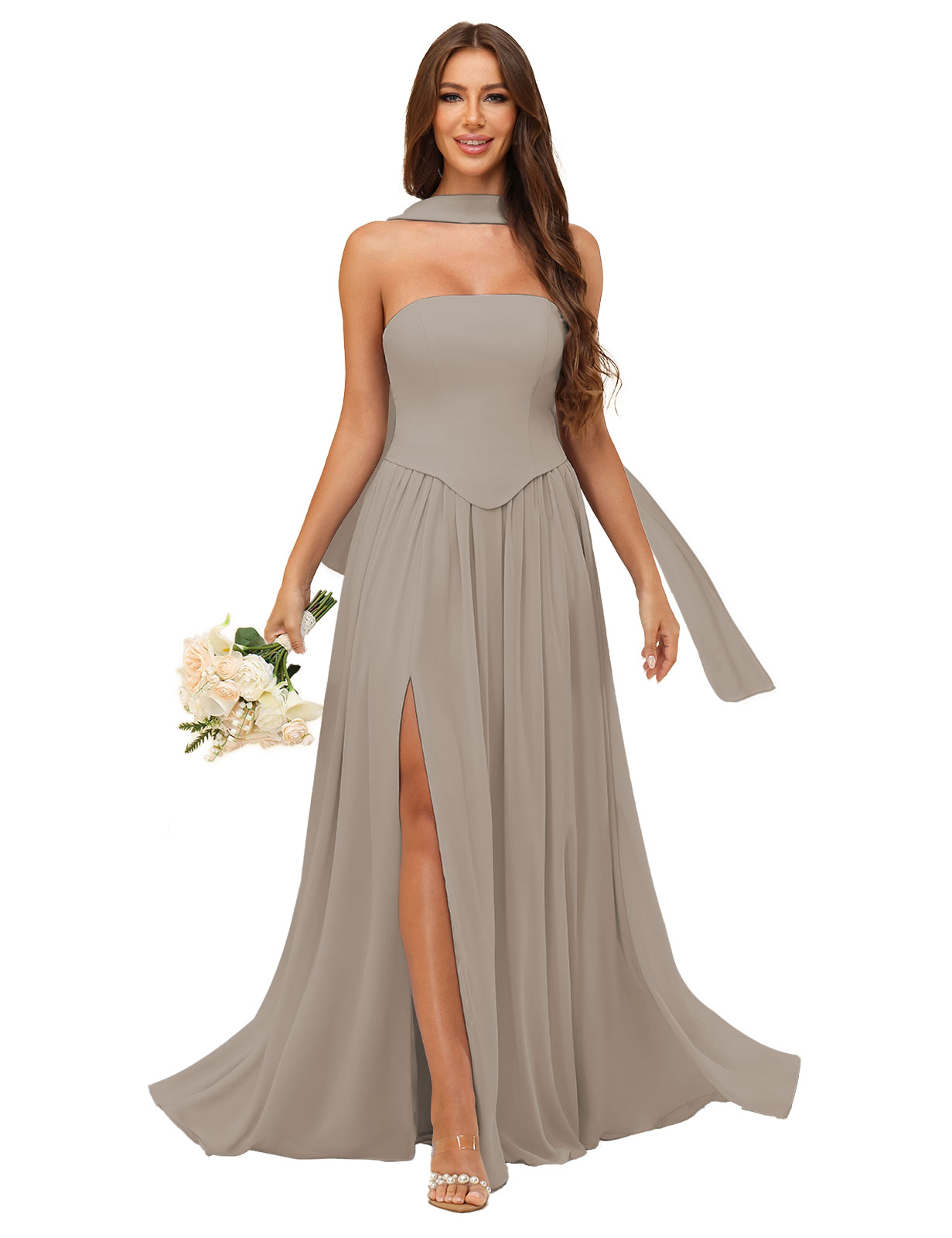 A-line Strapless Chiffon Silt Bridesmaid Dress #BM2507038