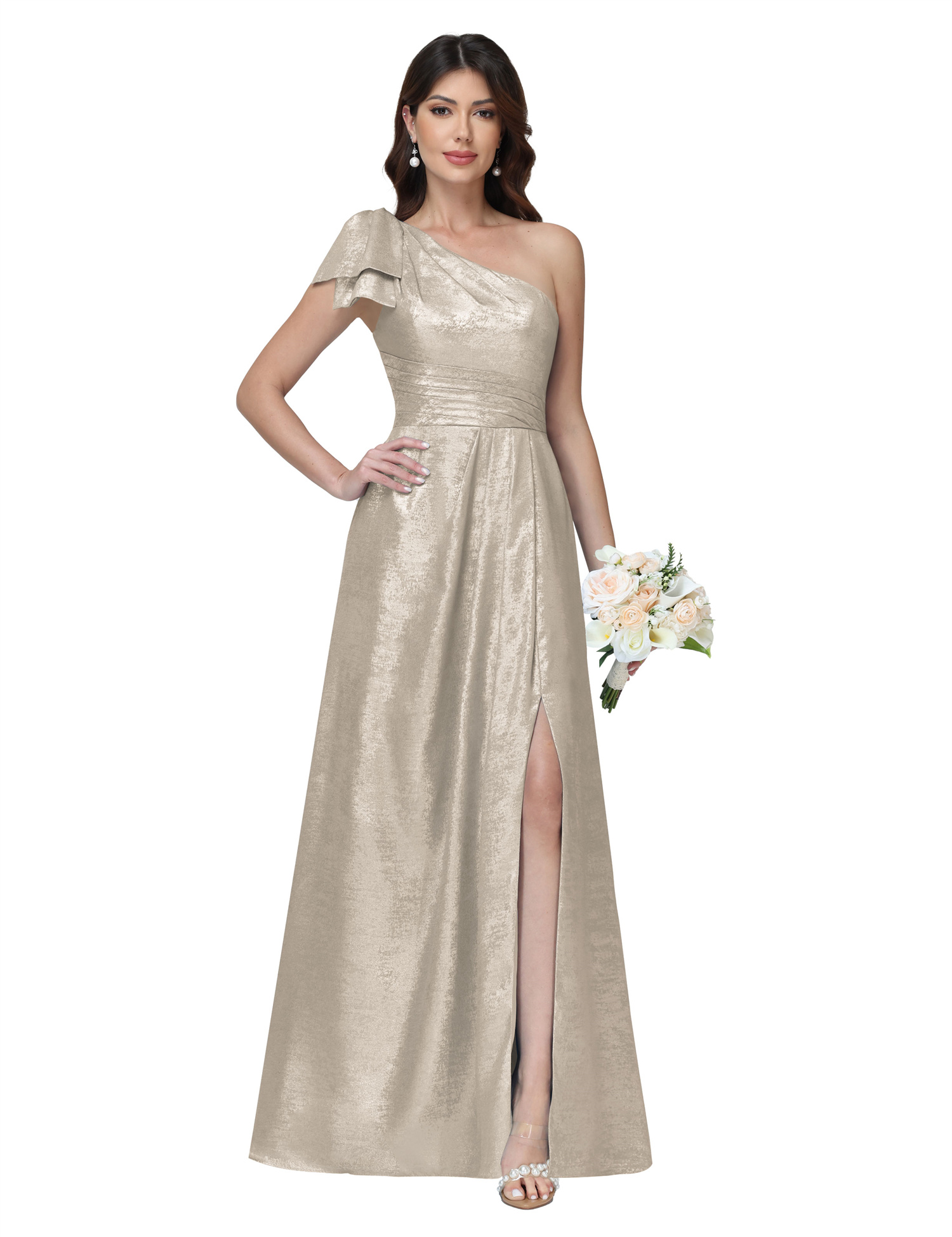 A-line One Shoulder Lace Up Sleeveless Silt Bridesmaid Dress #BM2512052