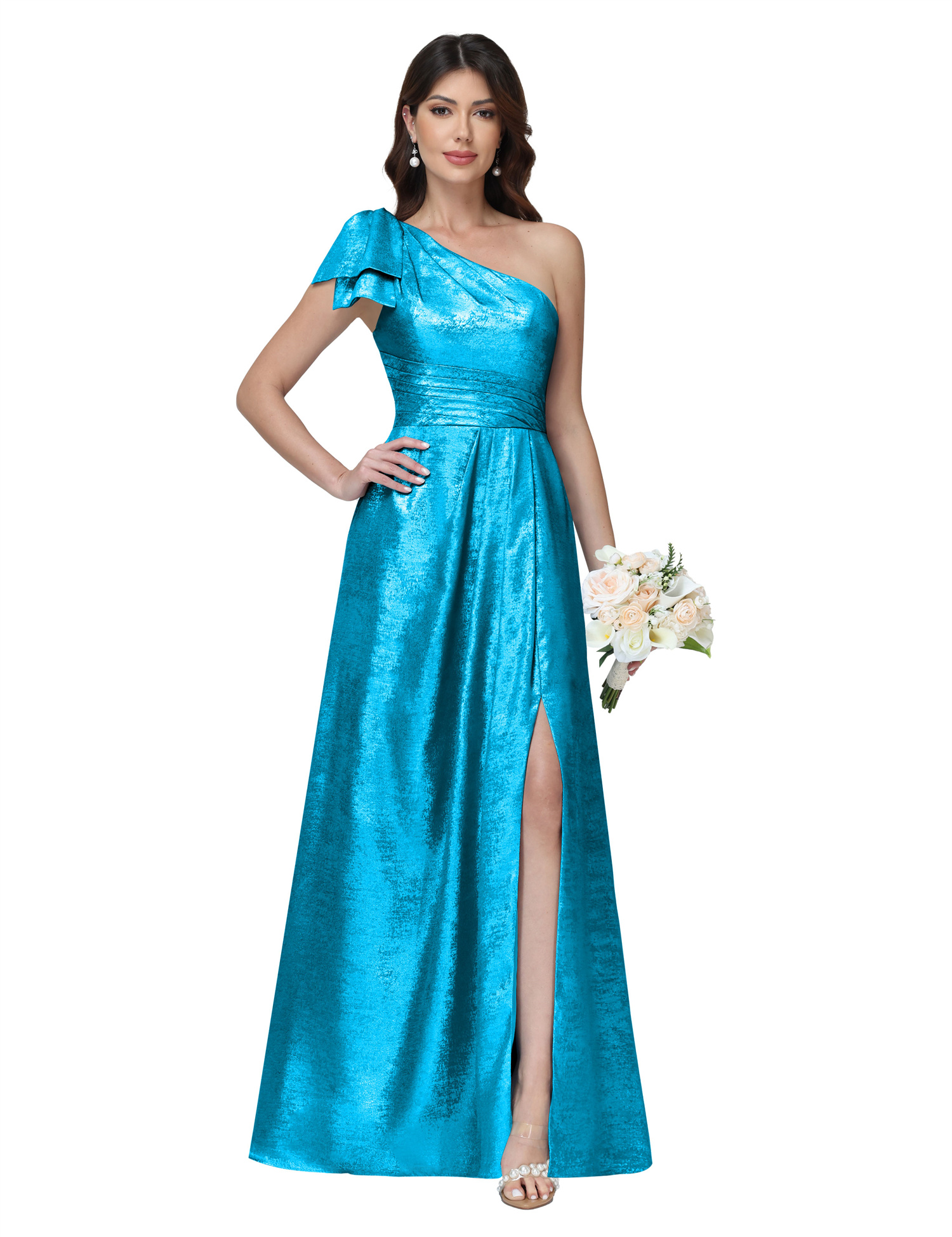 A-line One Shoulder Lace Up Sleeveless Silt Bridesmaid Dress #BM2512052