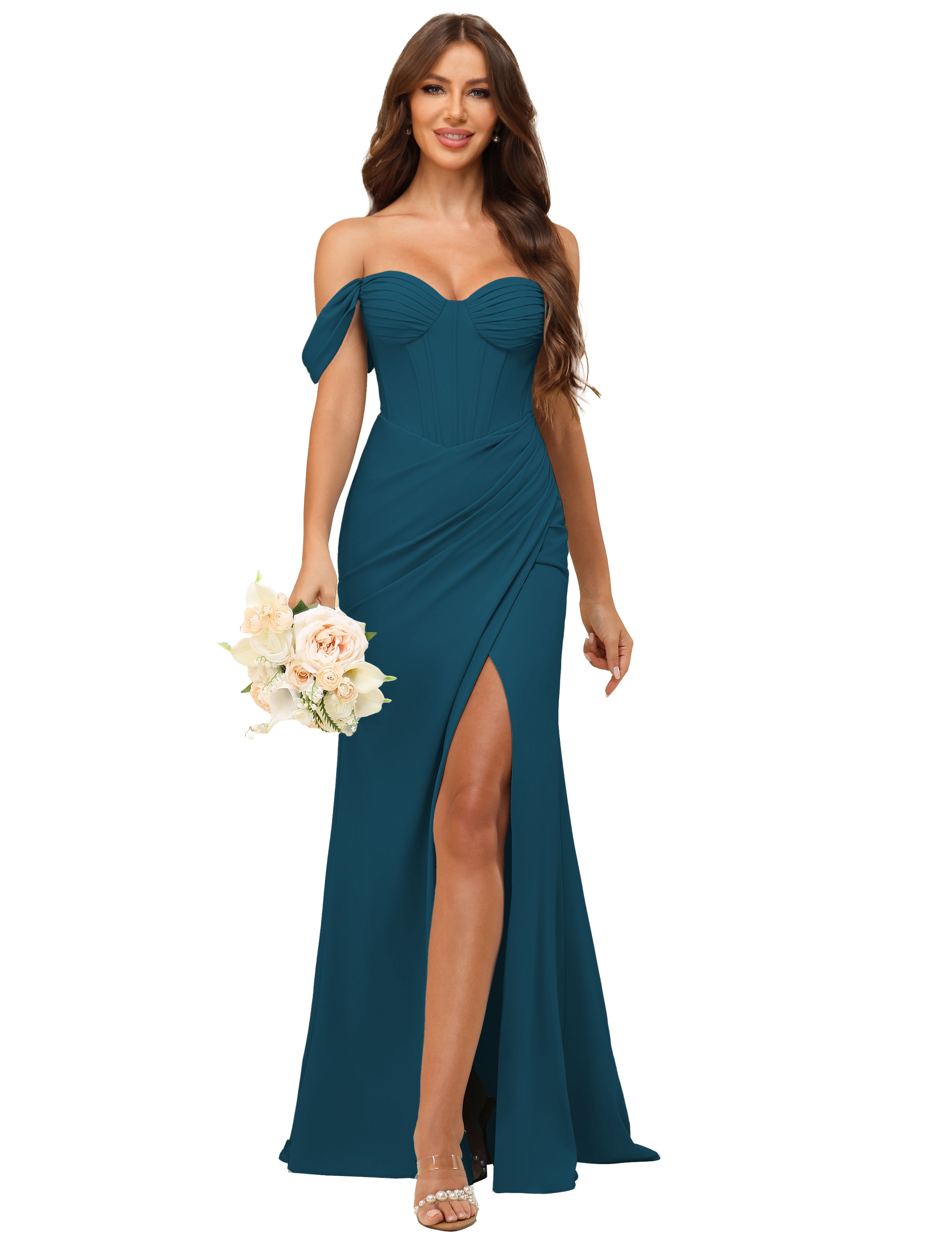 Mermaid Off-The-Shoulder Slit Bridesmaid Dress #BM2507139