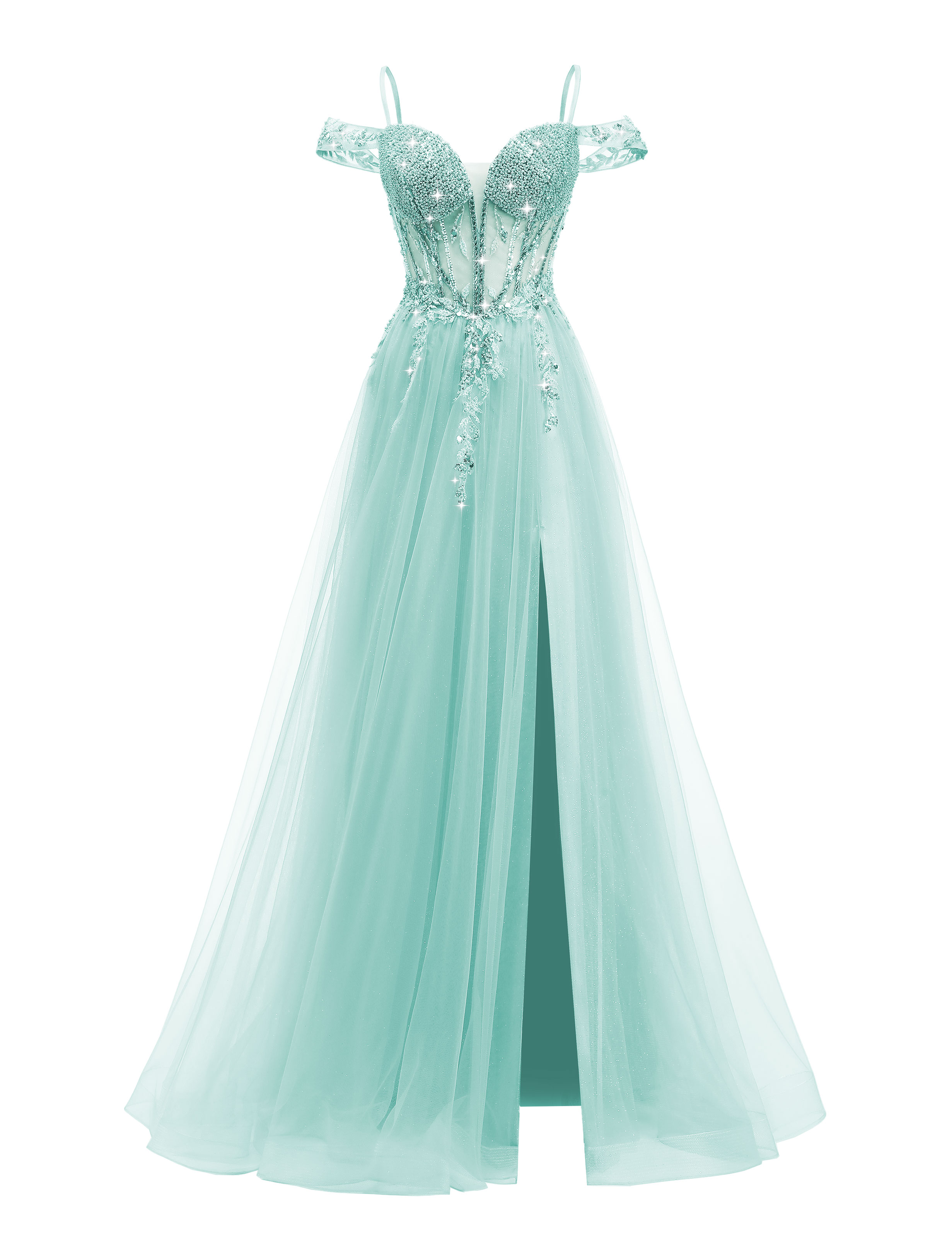 A-line Sweetheart Beaded Sparkly Tulle Lace Appliques Prom Dress #PR2510005